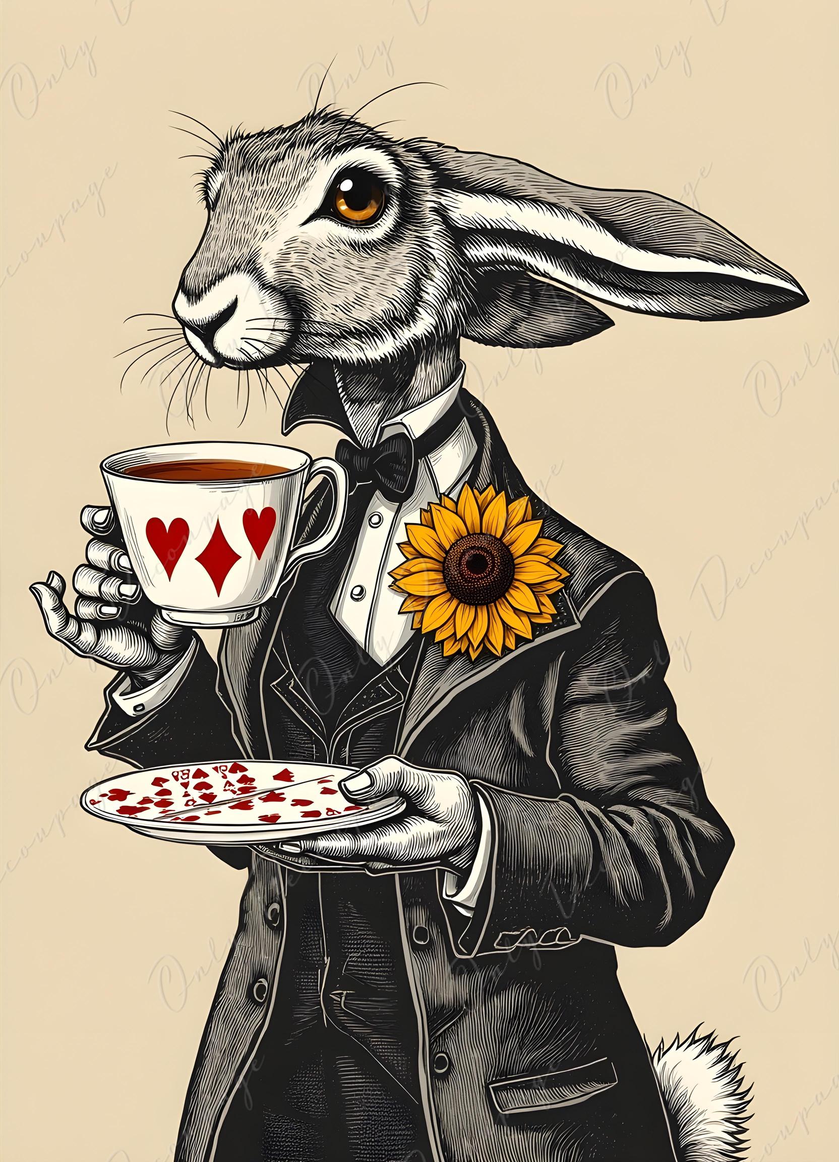 Fairytale Alice - Large Decoupage Paper for Furniture - 6 Size Options - Rabbit's Tea Time