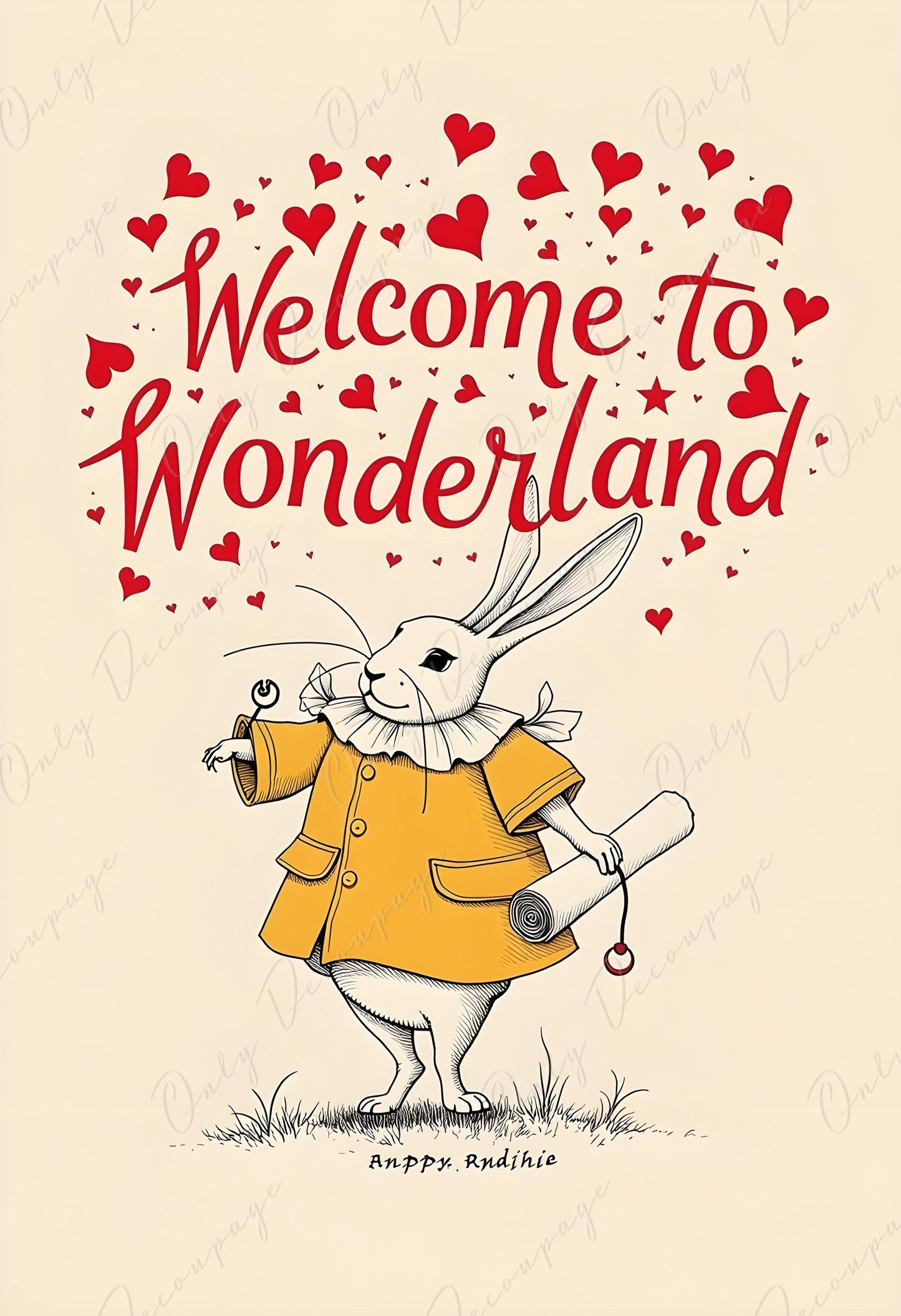Fairytale Alice - Large Decoupage Paper for Furniture - 6 Size Options - Welcome to Wonderland - Rabbit