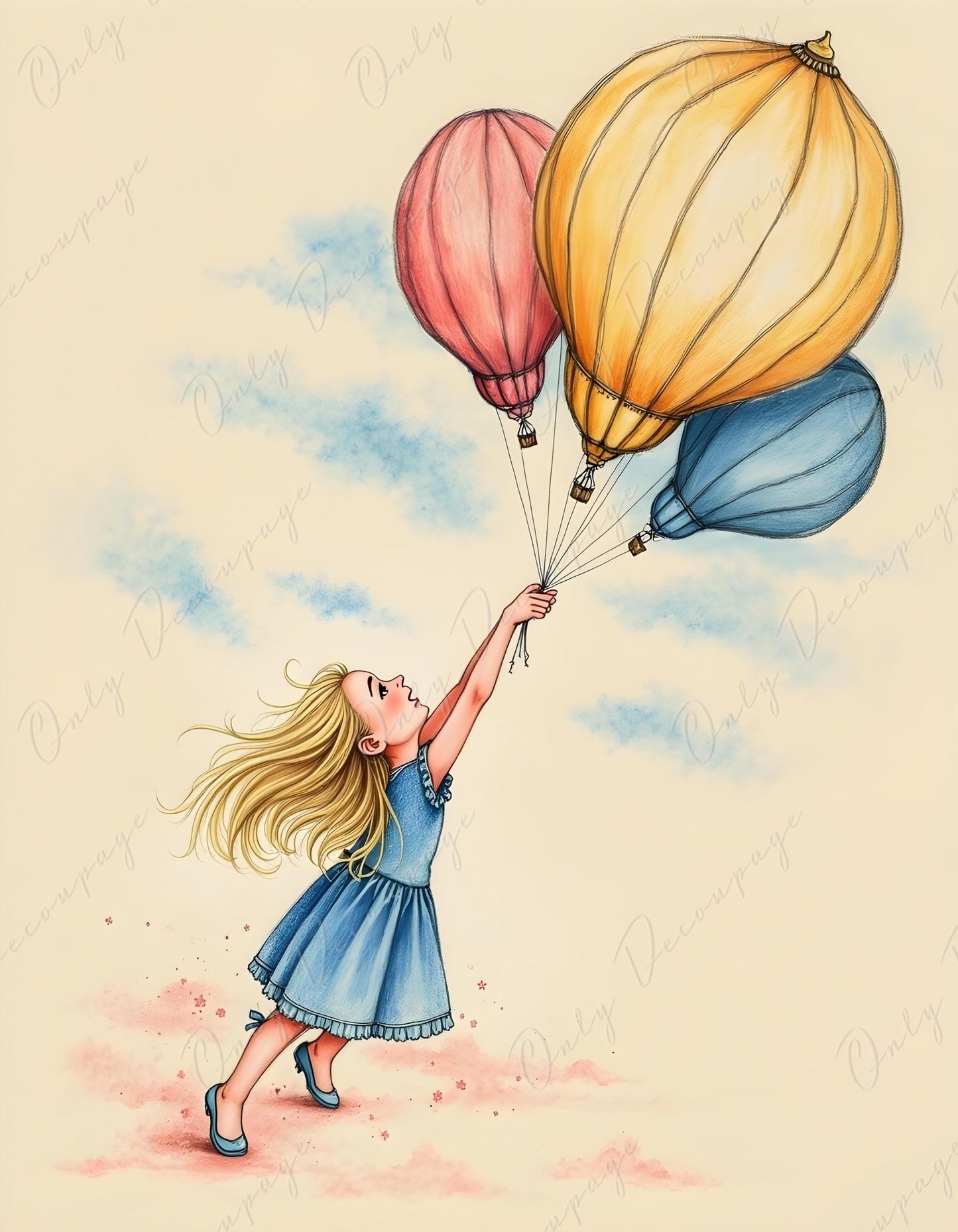 Fairytale Alice - Large Decoupage Paper for Furniture - 6 Size Options - Colorful Balloons