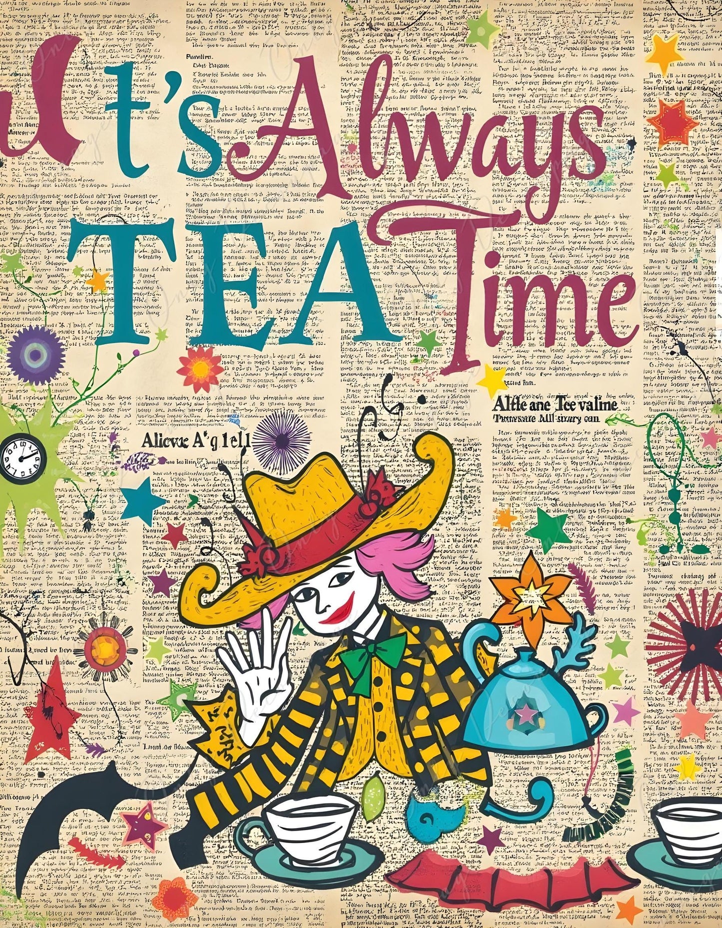 It's Always Tea Time - Large Decoupage Paper for Furniture - 6 Size Options - Fairytale Alice - Words