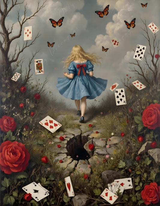 Wonderland Alice - Decoupage Paper - 6 Size Options - Rabbit Hole - Playing Cards - Forrest