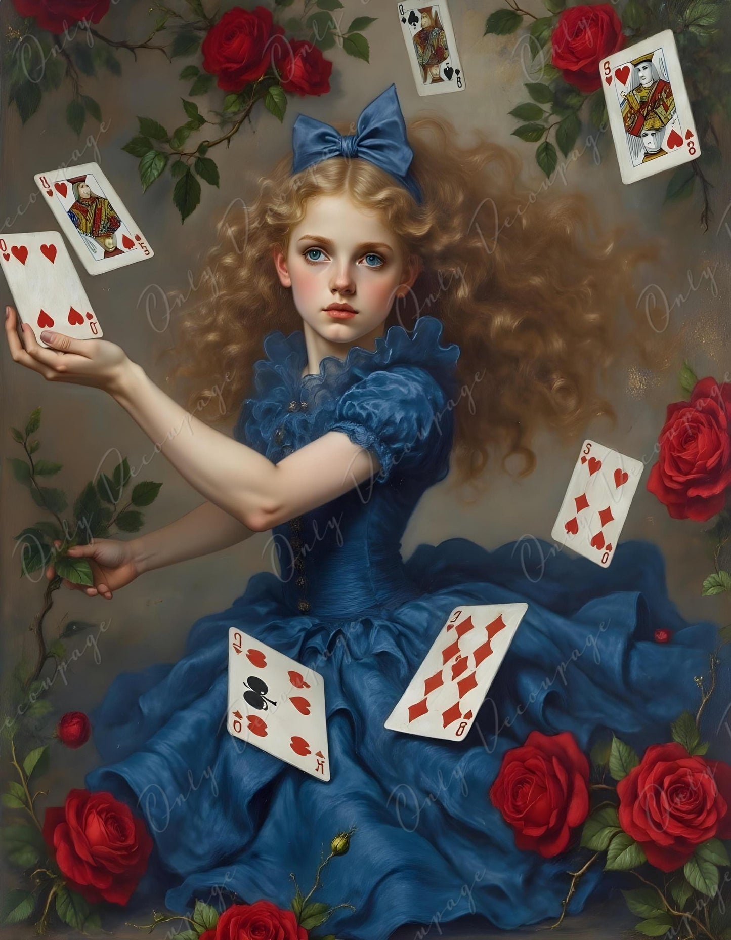 Fairytale Alice - Furniture Decoupage Paper - 6 Size Options - Playing Cards - Red Roses