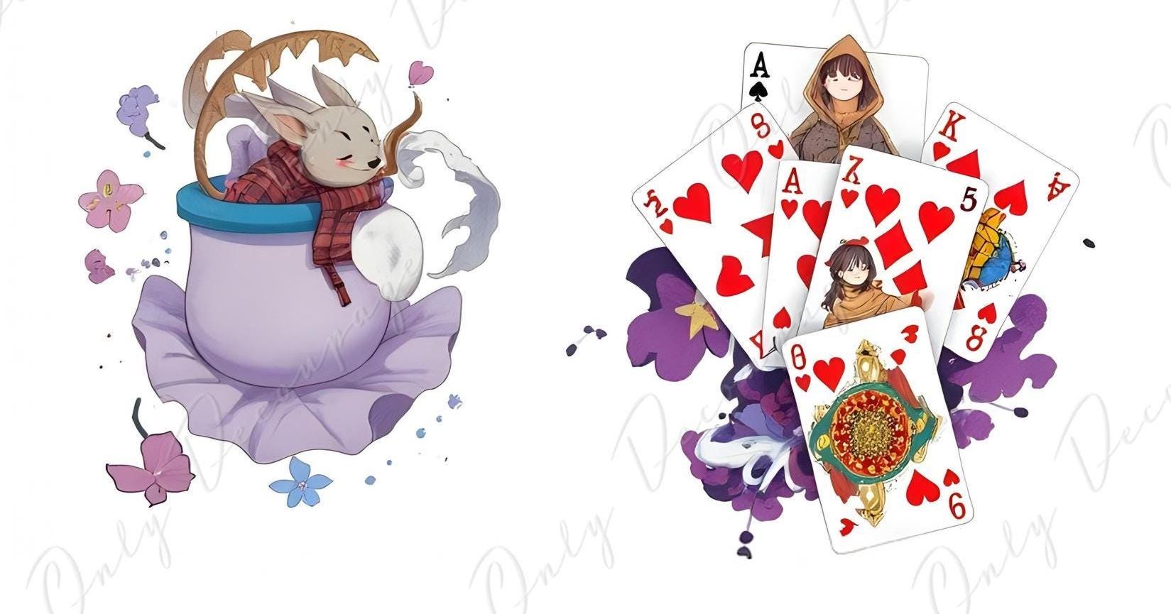 Wonderlan Alice Collage - Decoupage Paper - 6 Size Options - Tea Time- Rabbit - Cat