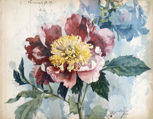 Botanical Art - 7 Size Options - Large Decoupage Paper for Furniture - Red Flower