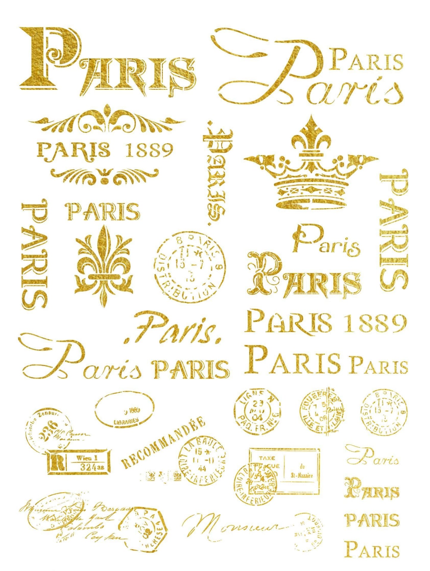NEW! Gold Metal Leaf Decoupage Paper - A3 Size - Rice Paper with Gold Foil - Paris