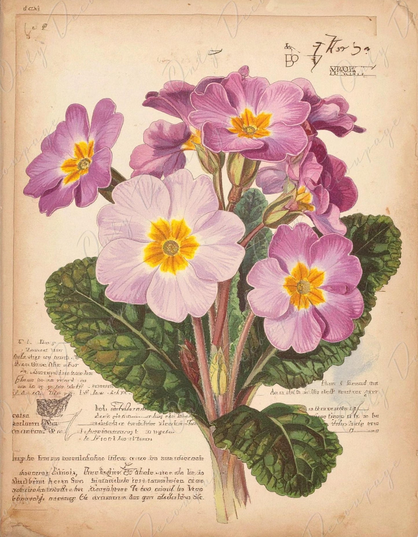 Botanical Art - 7 Size Options - Large Decoupage Paper for Furniture - Bouquet of Primrose
