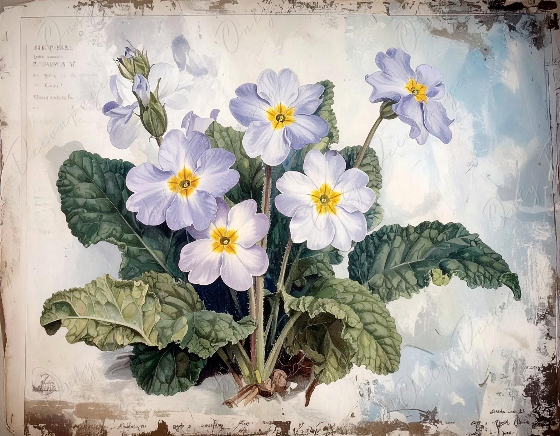 Bouquet of Primrose - Botanical Art - 7 Size Options - Large Decoupage Paper for Furniture