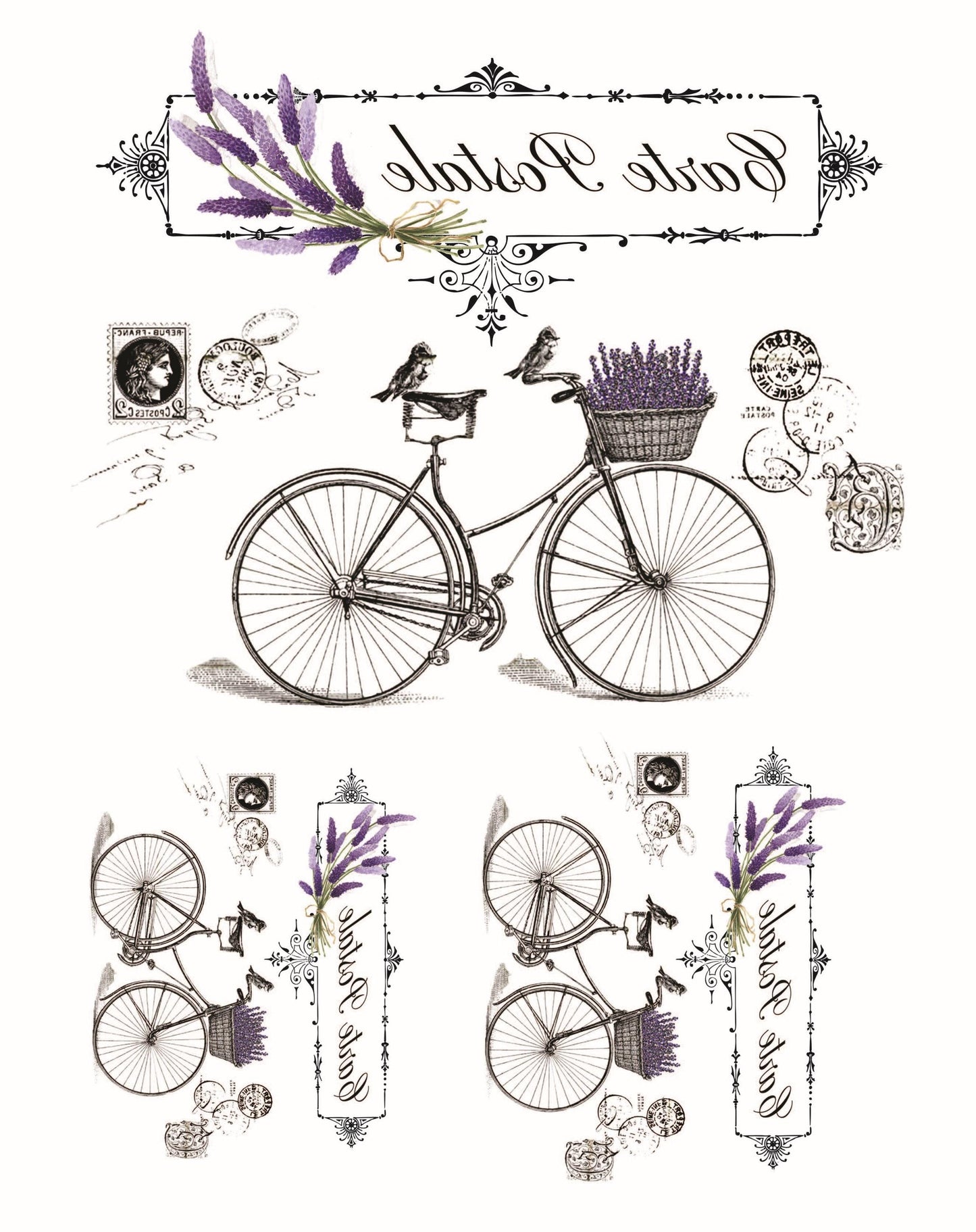 Easy Furniture Transfer - Decor Transfer - Furniture Upcycling - Floral Transfer - Carte Postale Purple