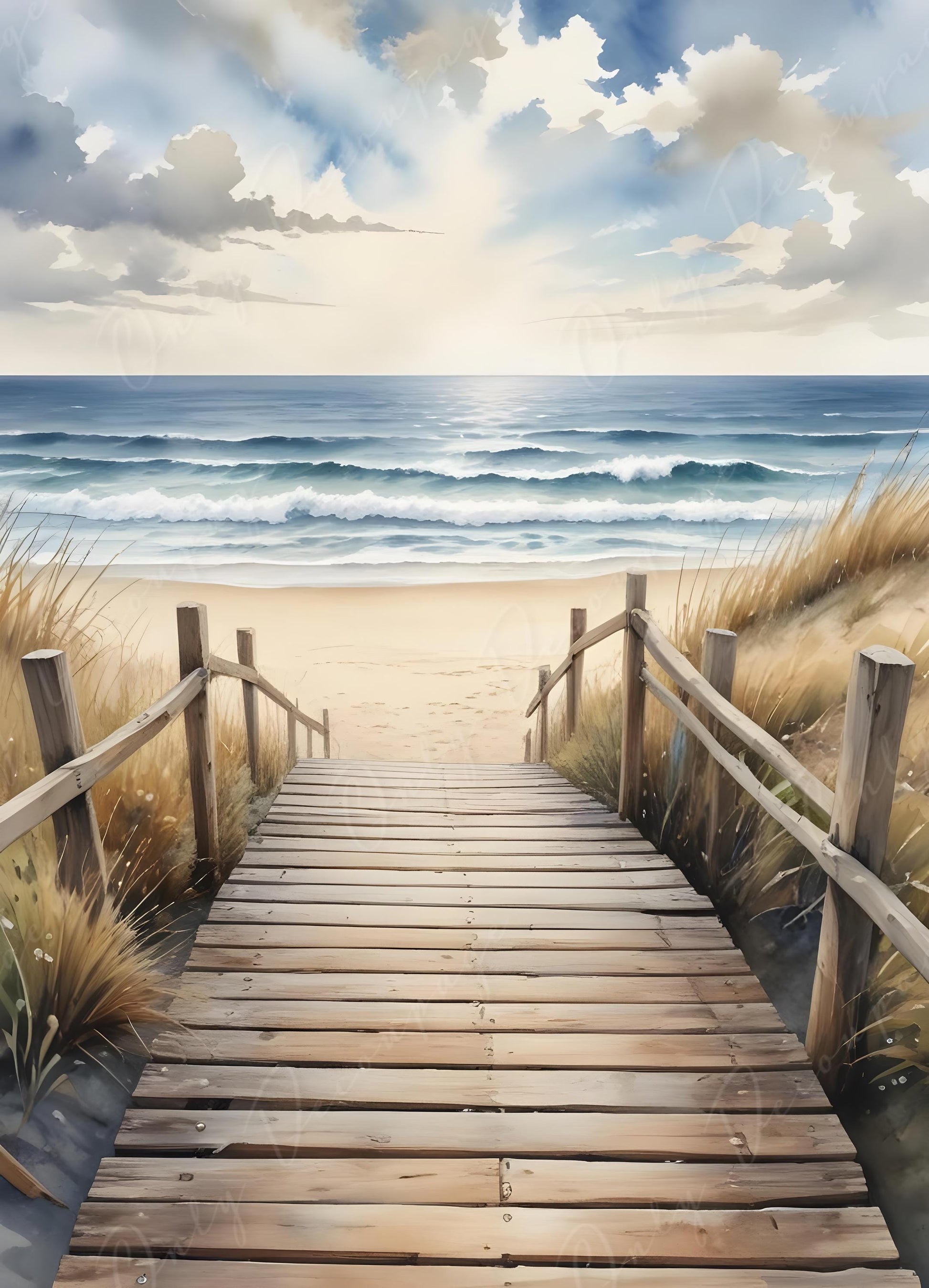 Beach - Large Decoupage Paper - 6 Size Options - Coastal - Sunset - Blue Waves