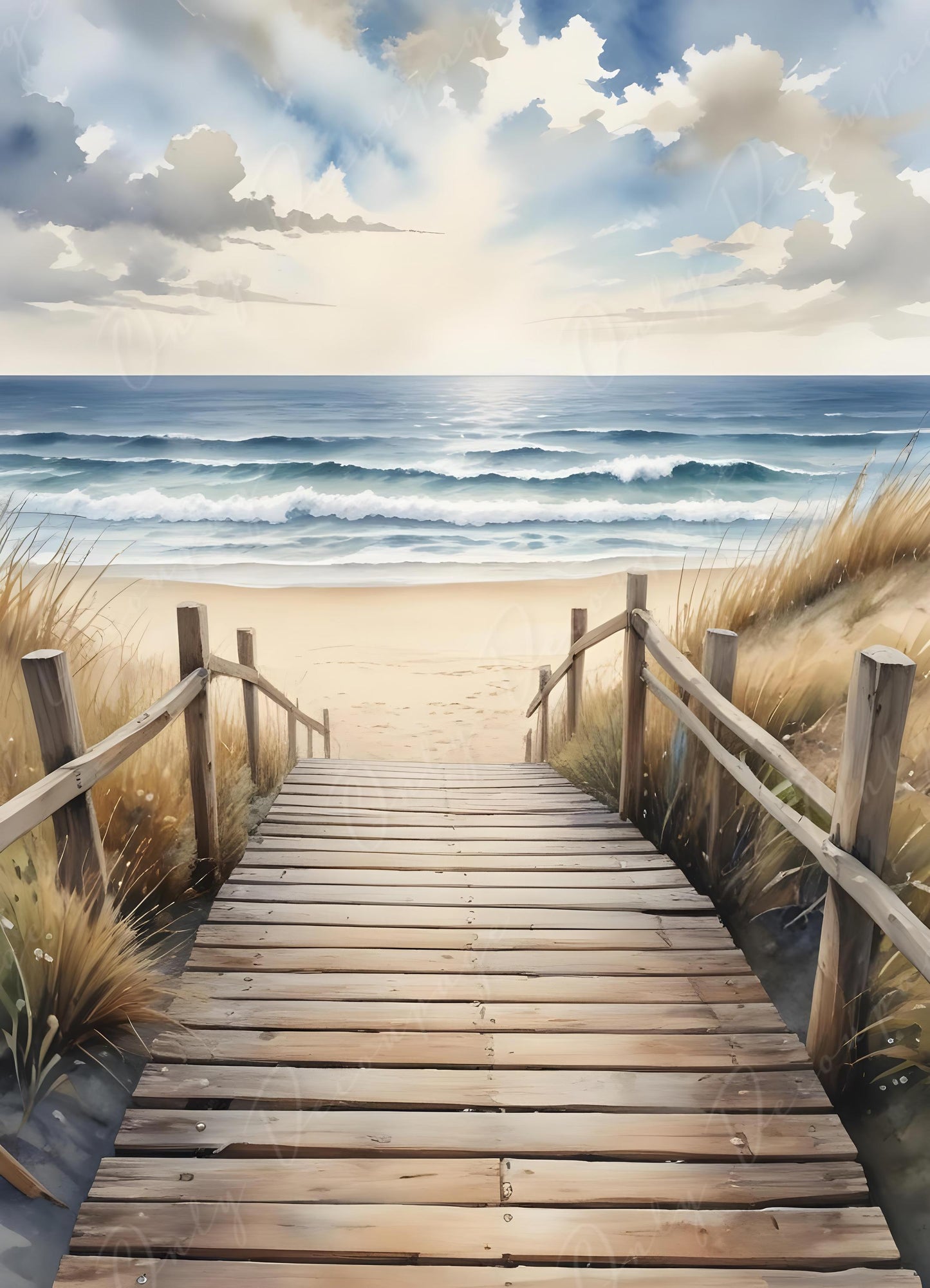 Beach - Large Decoupage Paper - 6 Size Options - Coastal - Sunset - Blue Waves