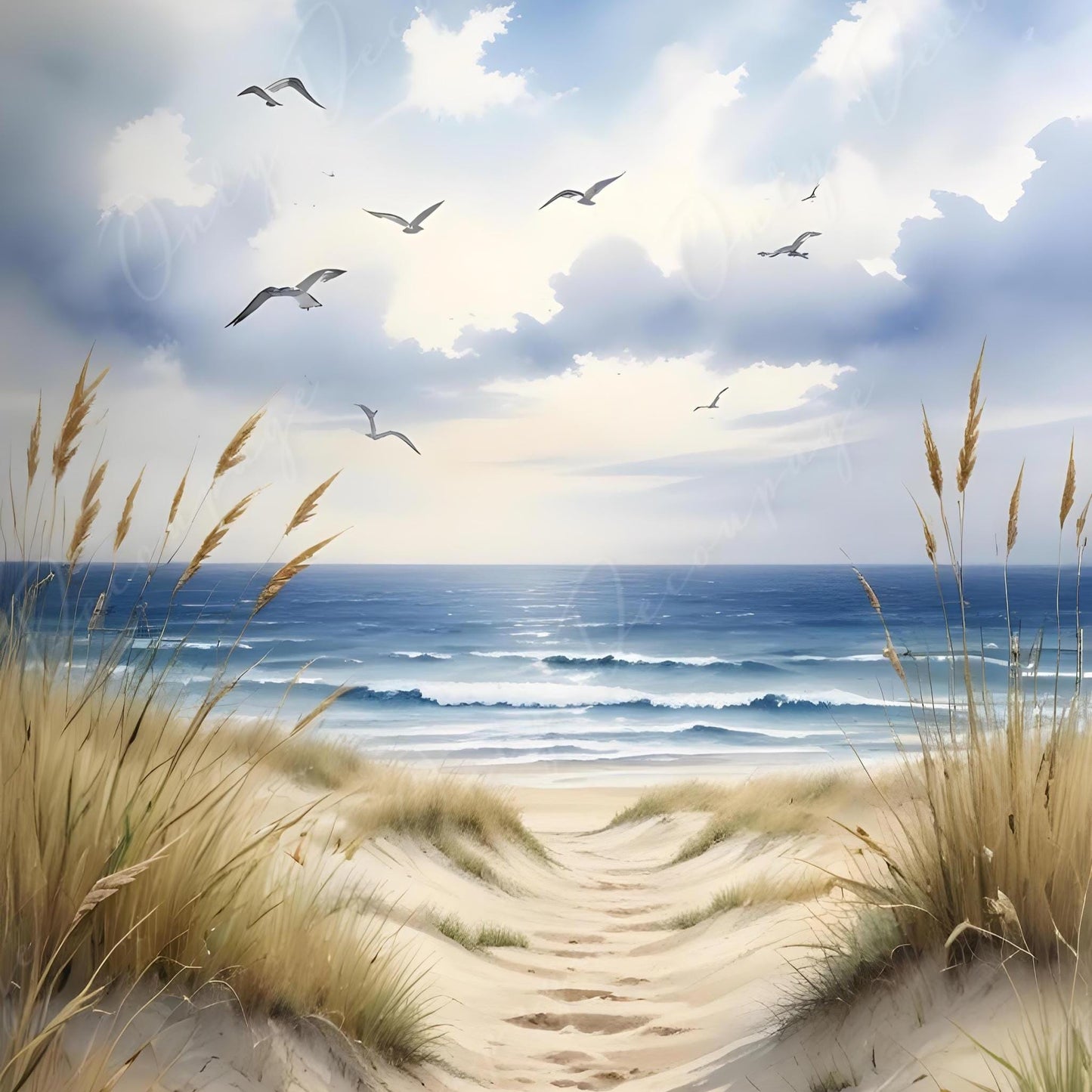 Large Decoupage Paper - 6 Size Options - Seagul - Sunset - Blue Waves - Landscape