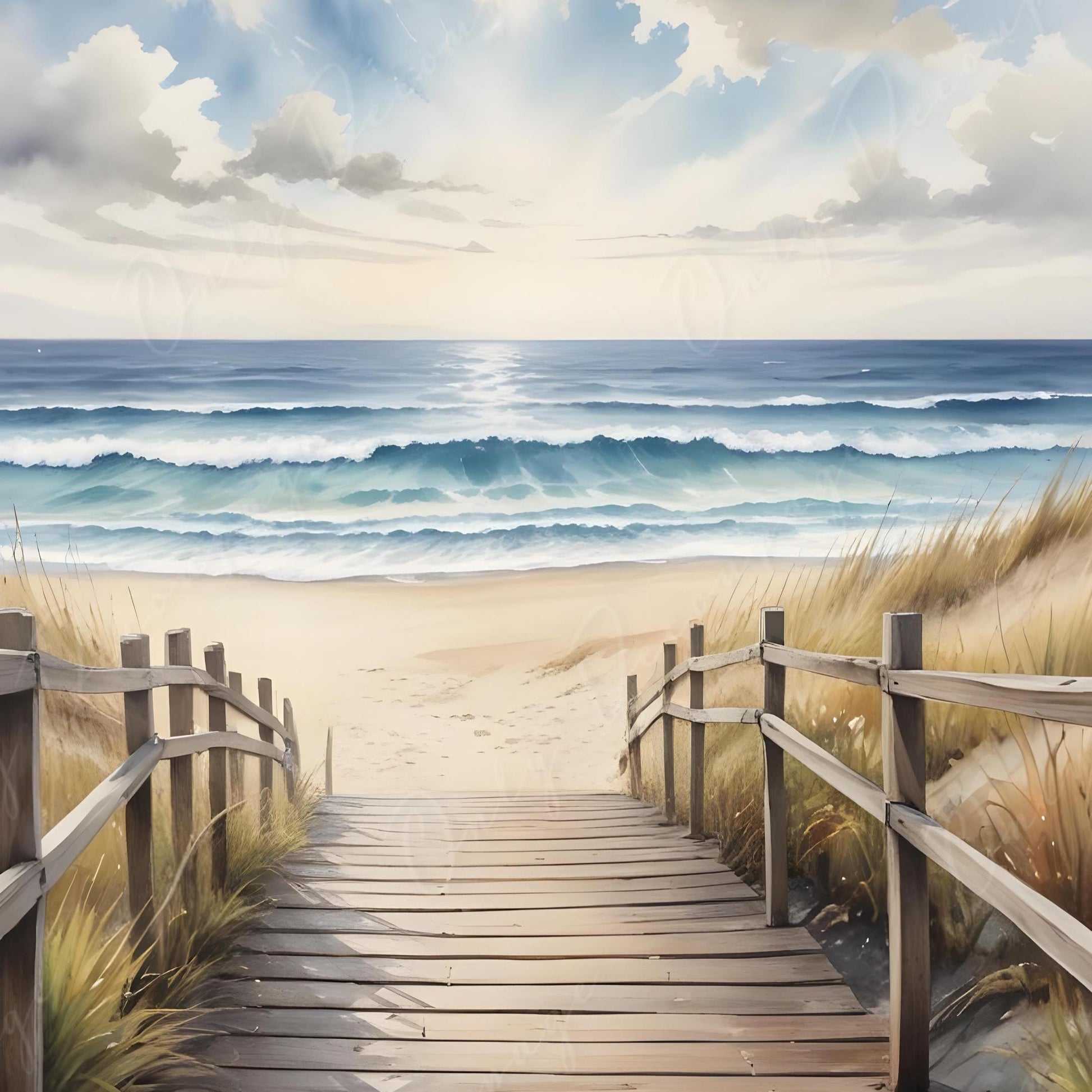 Large Decoupage Paper - 6 Size Options - Sunset - Blue Waves - Beach