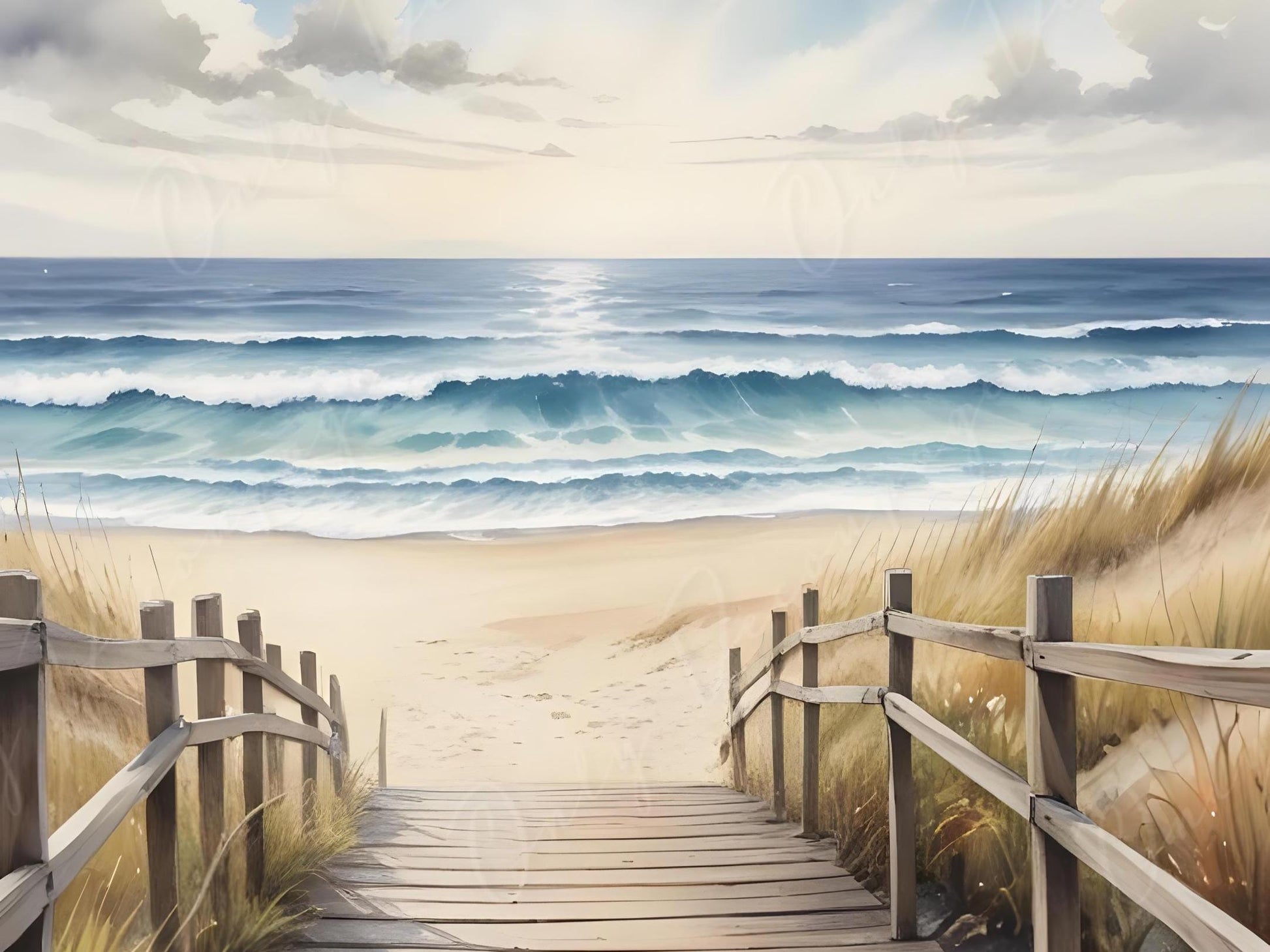 Large Decoupage Paper - 6 Size Options - Sunset - Blue Waves - Beach
