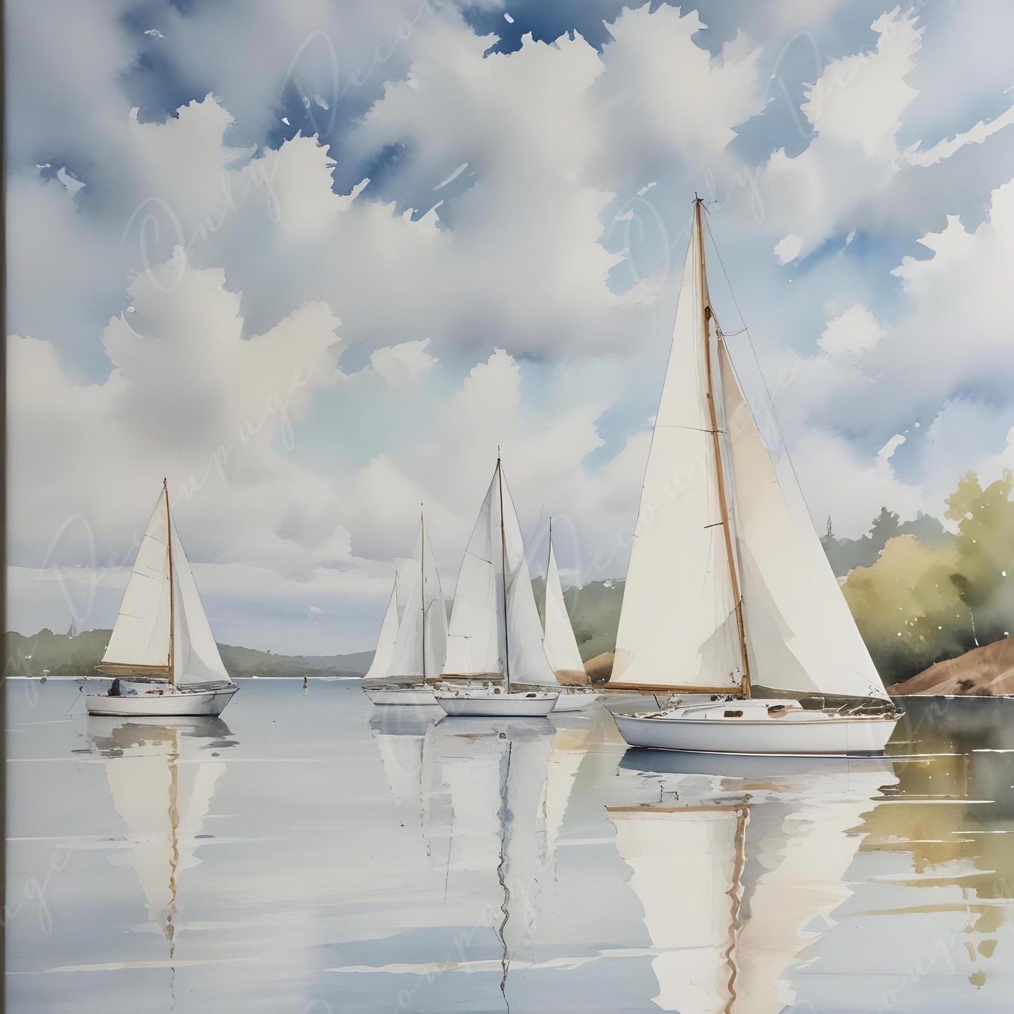 Large Decoupage Paper - 6 Size Options - Dinghy - Blue Water - Lake - Boat