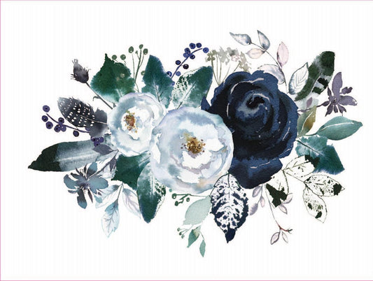 Watercolor Floral - Furniture Transfer - Easy Decor Transfer - Furniture Upcycling - Blue - White