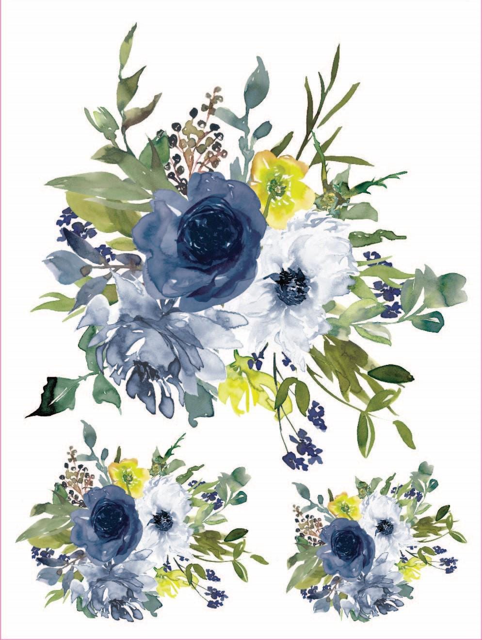 Floral - Furniture Transfer - Easy Decor Transfer - Furniture Upcycling - Blue - Green - Yellow
