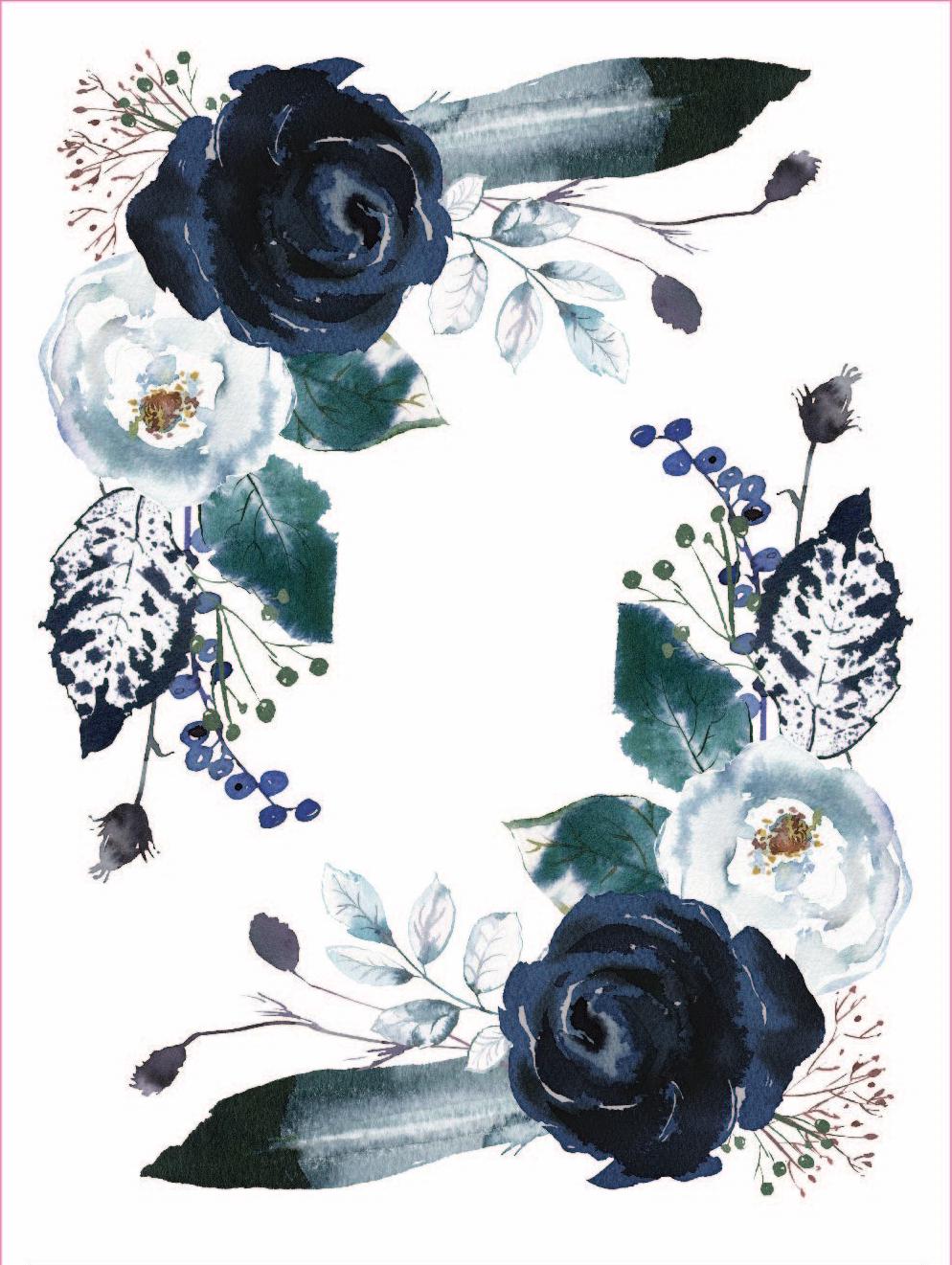 Floral - Furniture Transfer - Easy Decor Transfer - Furniture Upcycling - Blue - White