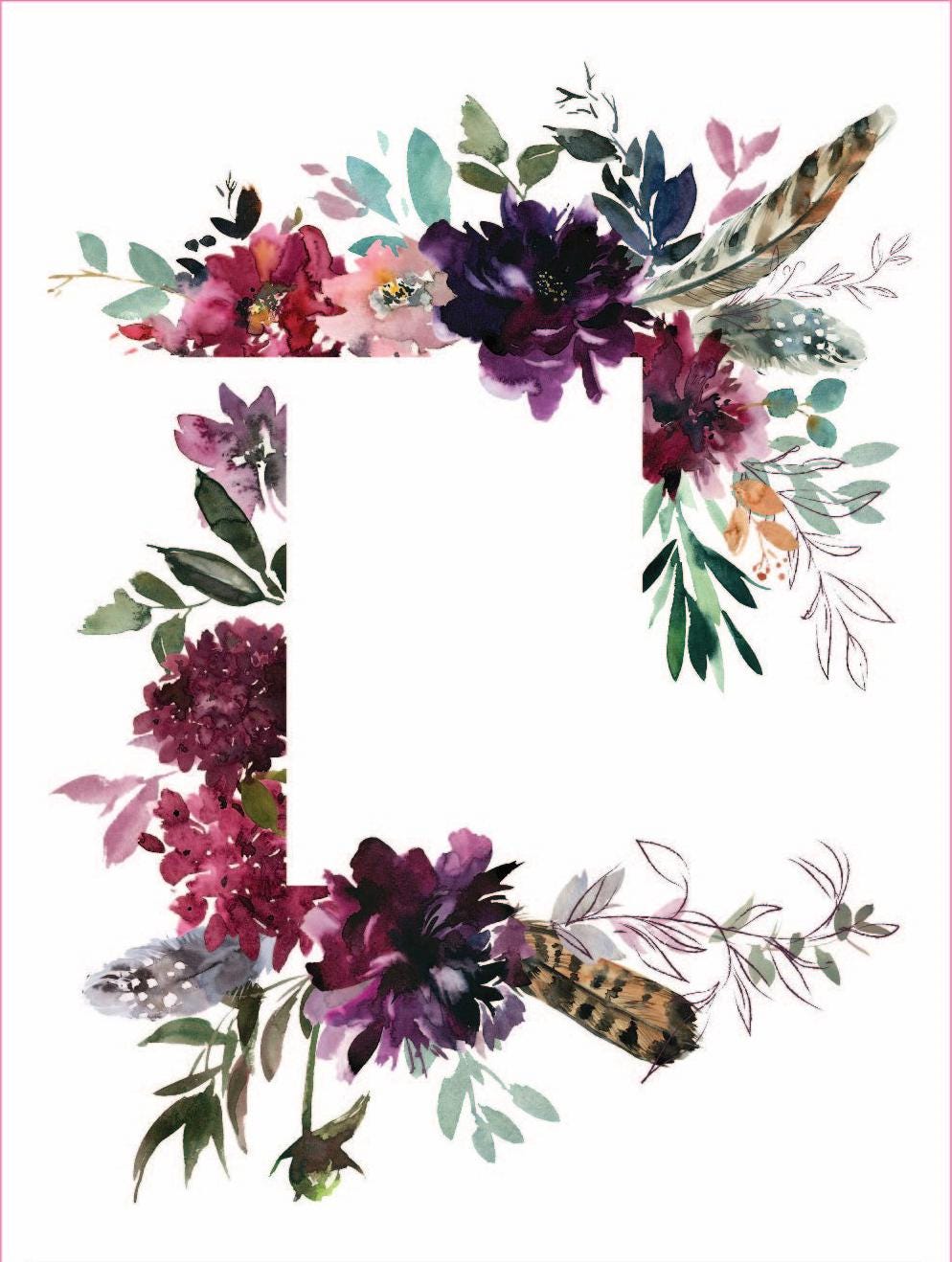 Floral Frame - Furniture Transfer - Easy Decor Transfer - Furniture Upcycling - Purple - Red - Green