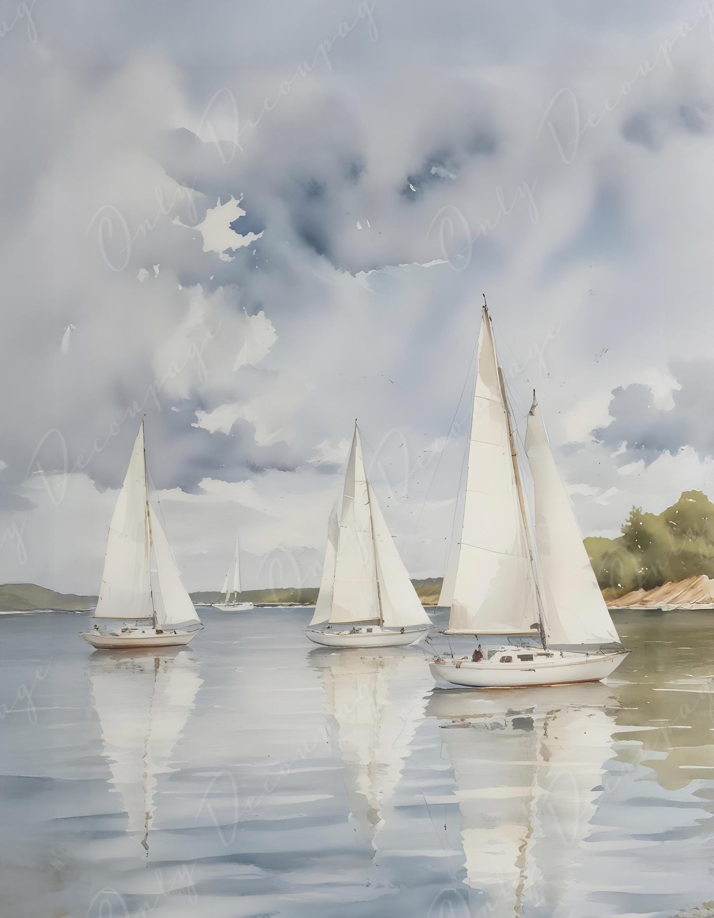Large Decoupage Paper - 6 Size Options - Dinghy - Blue Water - Lake - Boat
