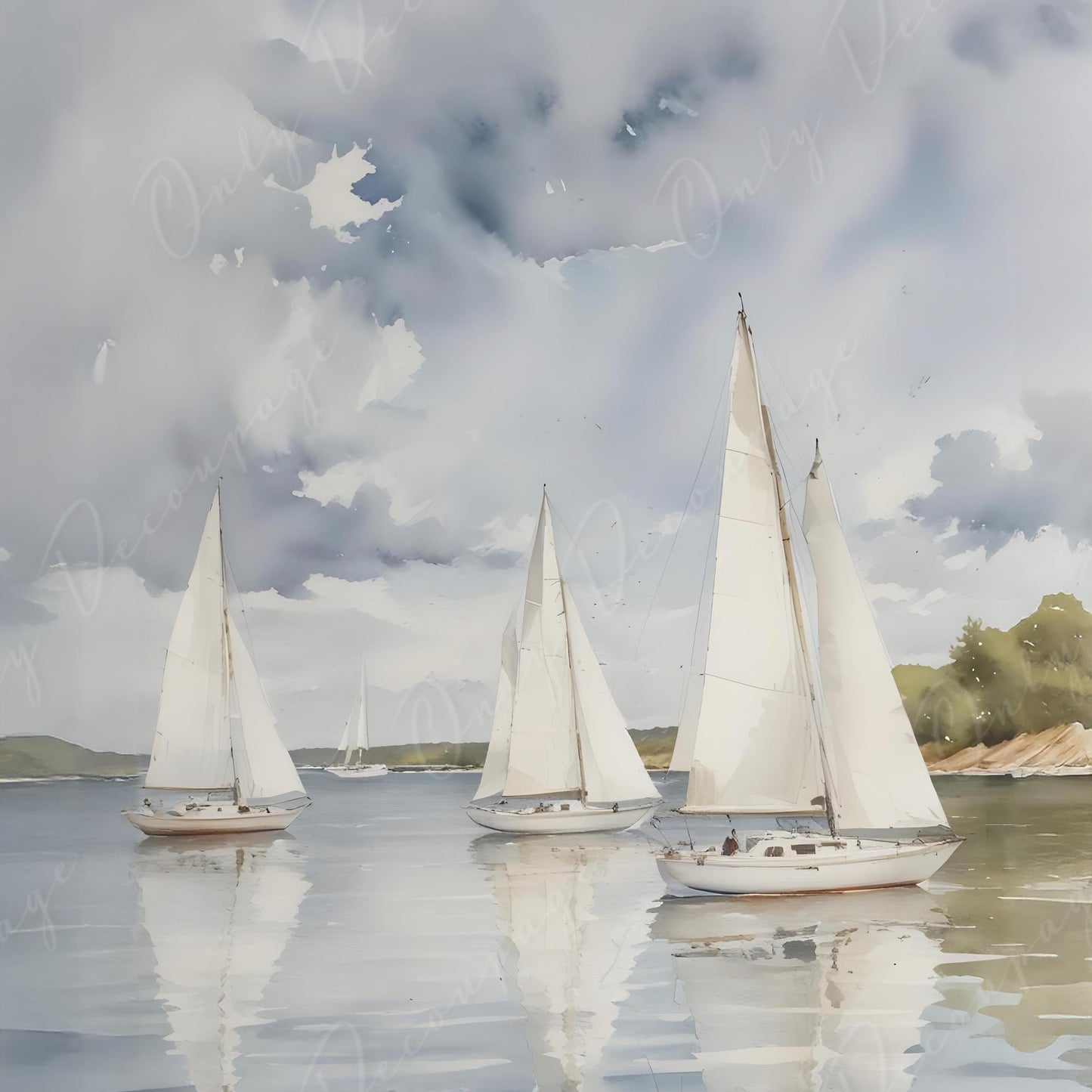 Large Decoupage Paper - 6 Size Options - Dinghy - Blue Water - Lake - Boat