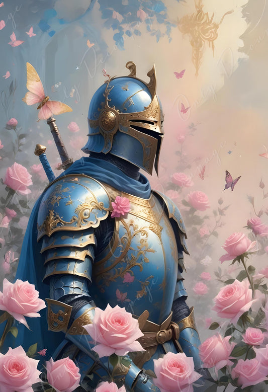Fairytale - Large Decoupage Paper - 6 Size Options - Gold Chivalry - Sword - Pink Flowers