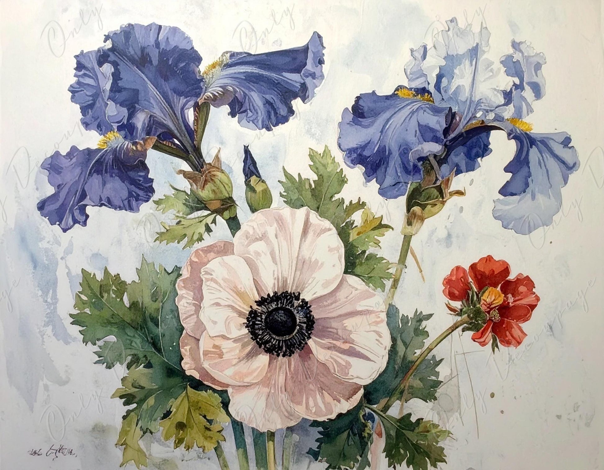 Decoupage Paper for Furniture - 7 Size Options - Botanical Art - Watercolor Floral Decoupage