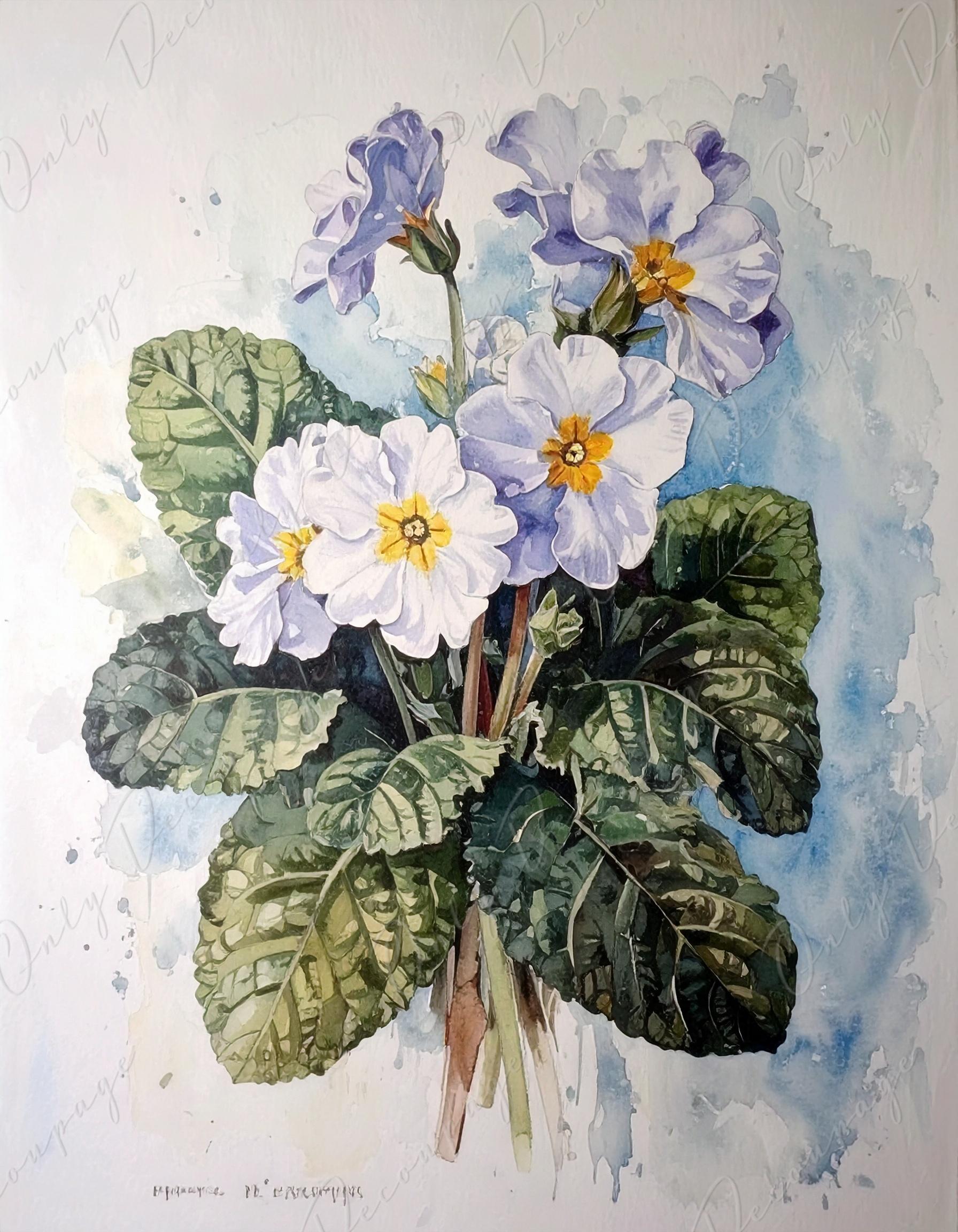 Primrose - Decoupage Paper for Furniture - 7 Size Options - Botanical Art