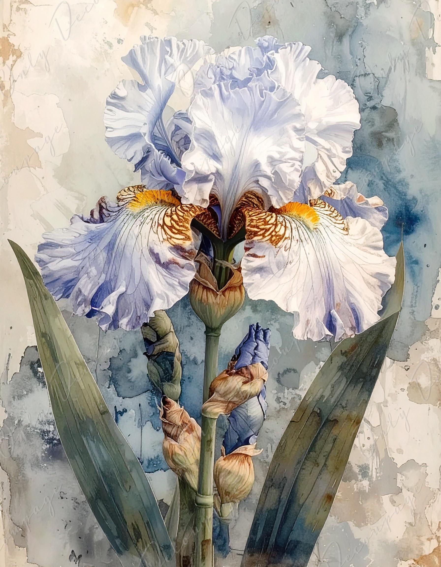 Decoupage Paper for Furniture - 7 Size Options - Botanical Art - Pastel Iris Flower