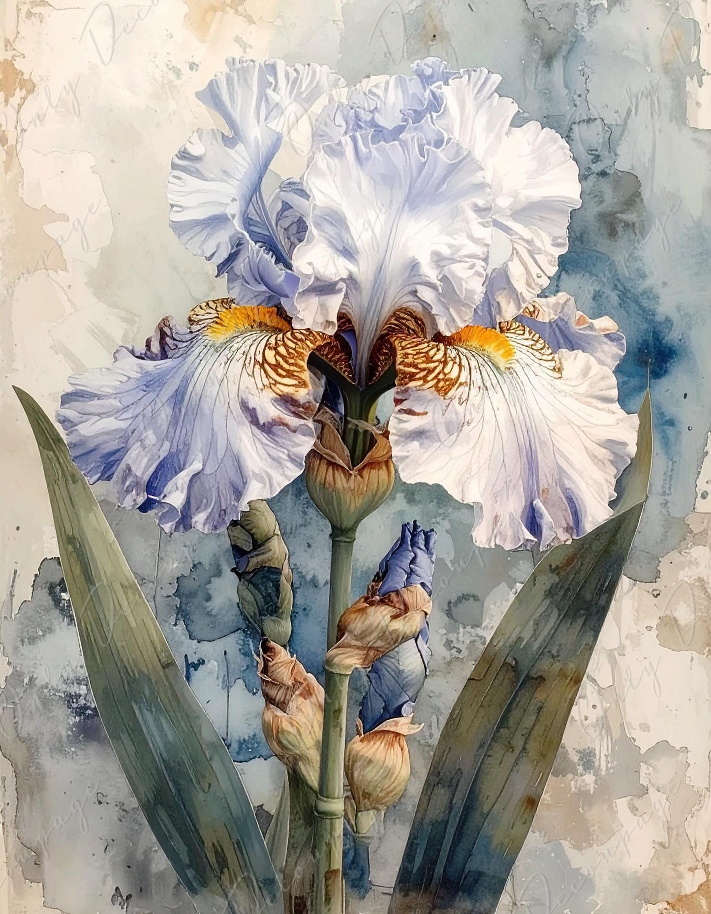 Decoupage Paper for Furniture - 7 Size Options - Botanical Art - Pastel Iris Flower