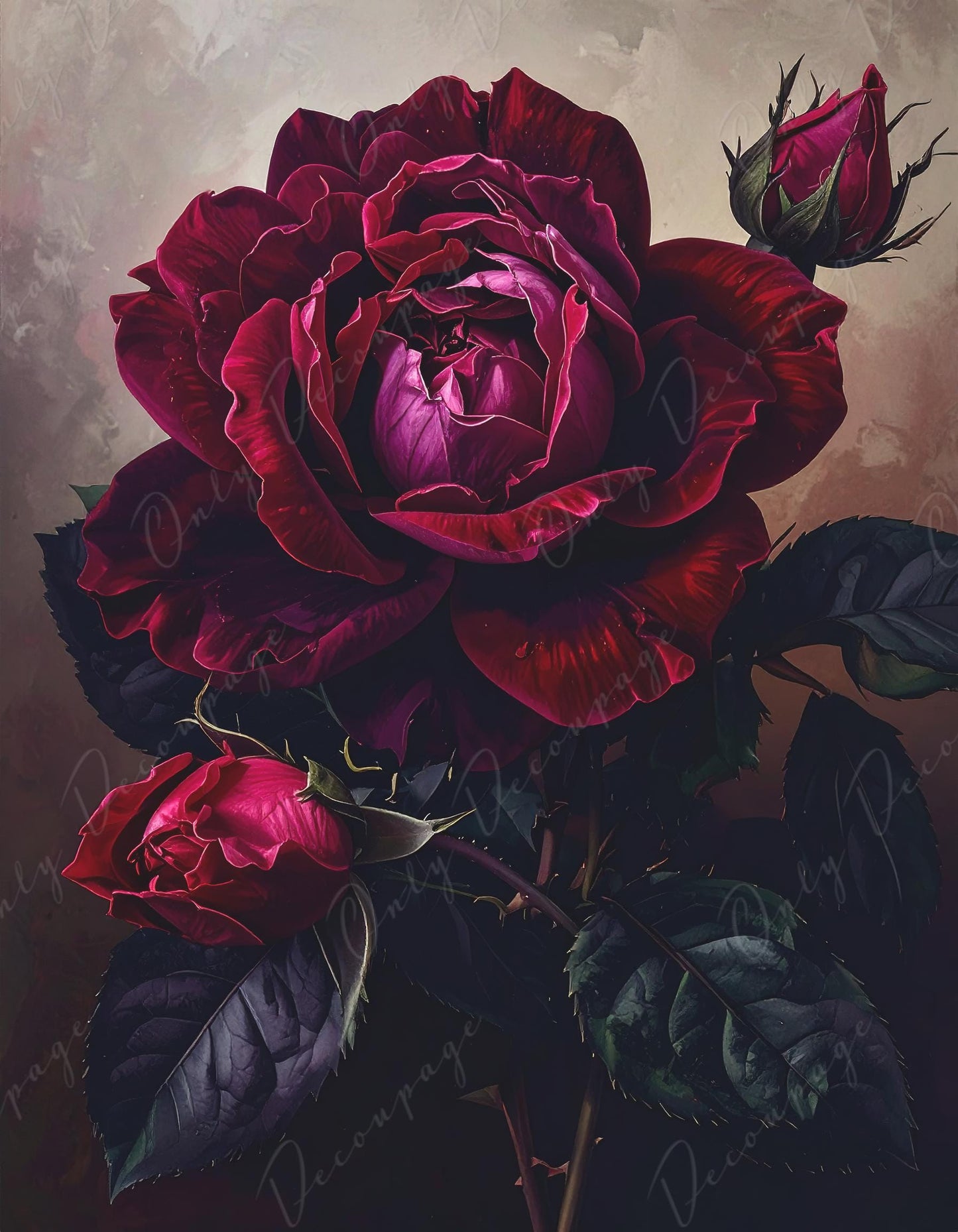 NEW! Chiaroscuro - Large Decoupage Paper for Furniture - 7 Size Options - Rose