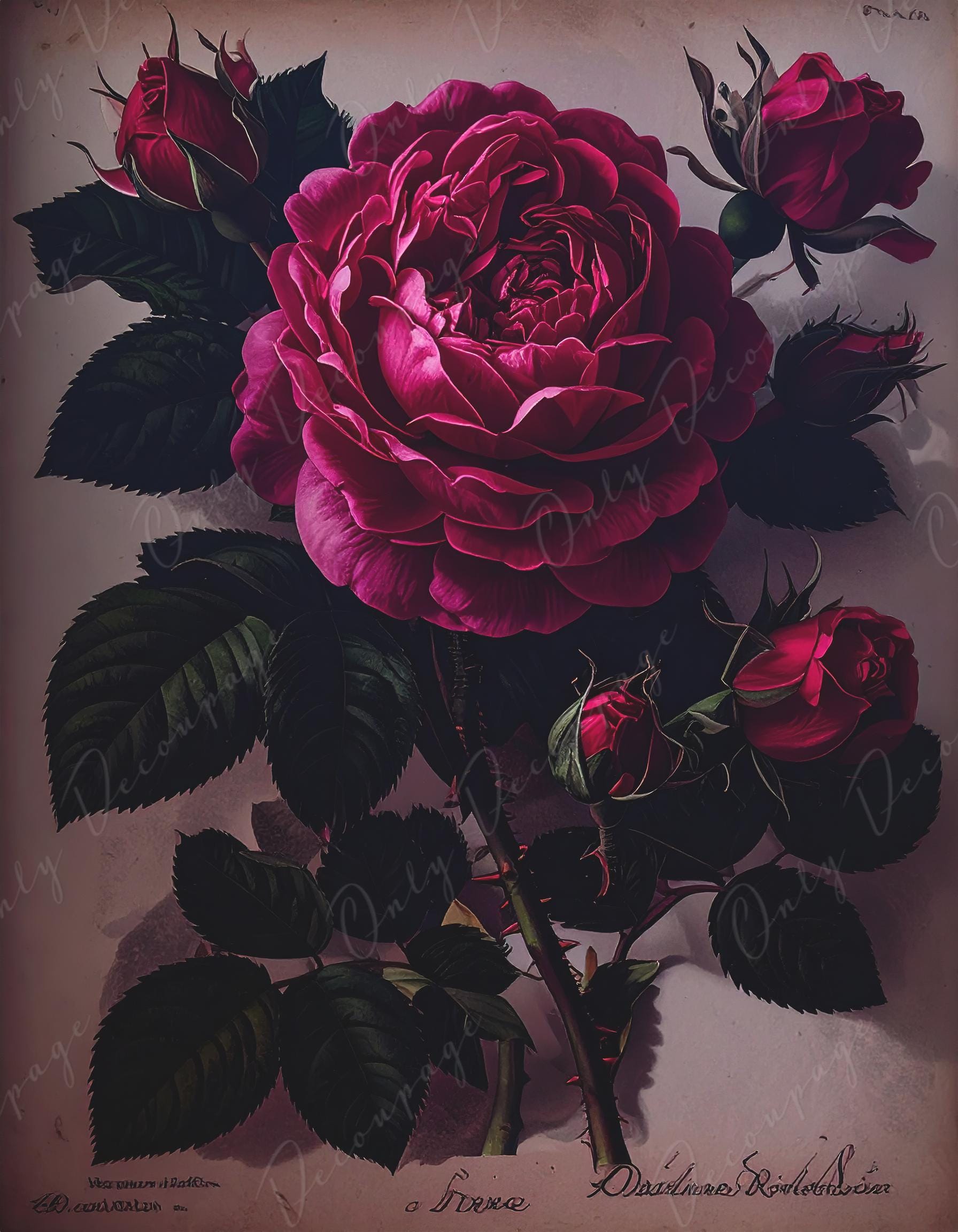 NEW! Chiaroscuro - Large Decoupage Paper for Furniture - 7 Size Options - Rose
