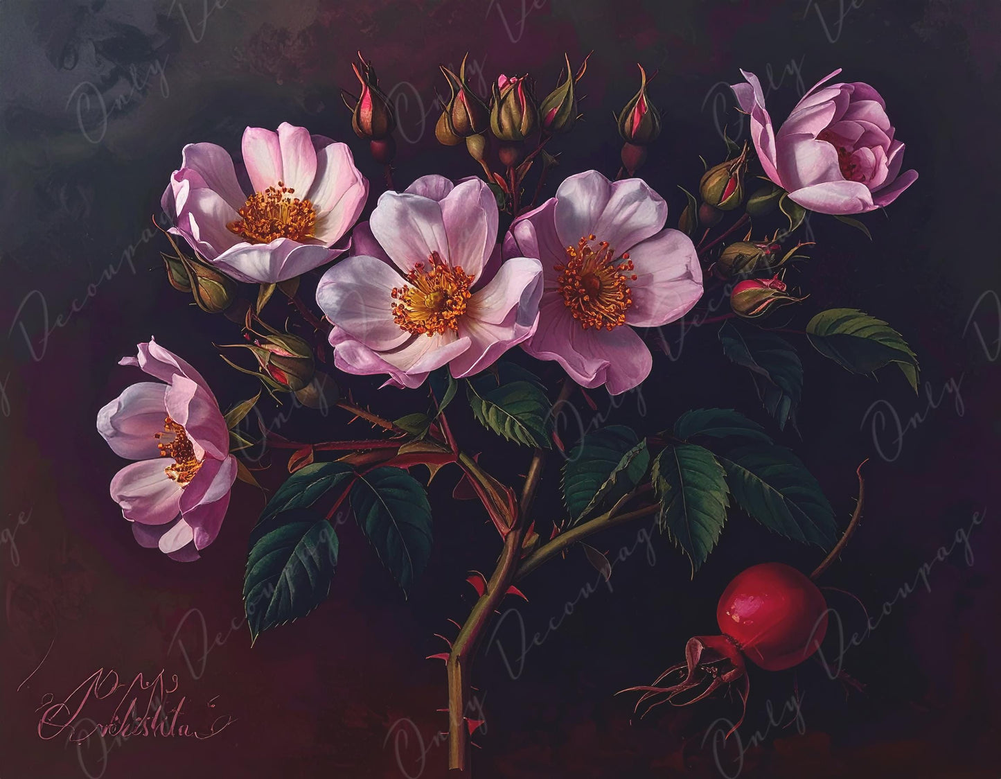 NEW! Large Decoupage Paper for Furniture - 7 Size Options - Soft Pink Flowers - Chiaroscuro