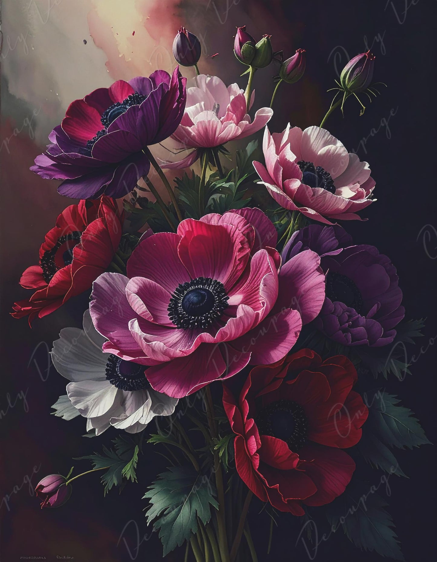 NEW! Large Decoupage Paper for Furniture - 7 Size Options - Crimson - Chiaroscuro