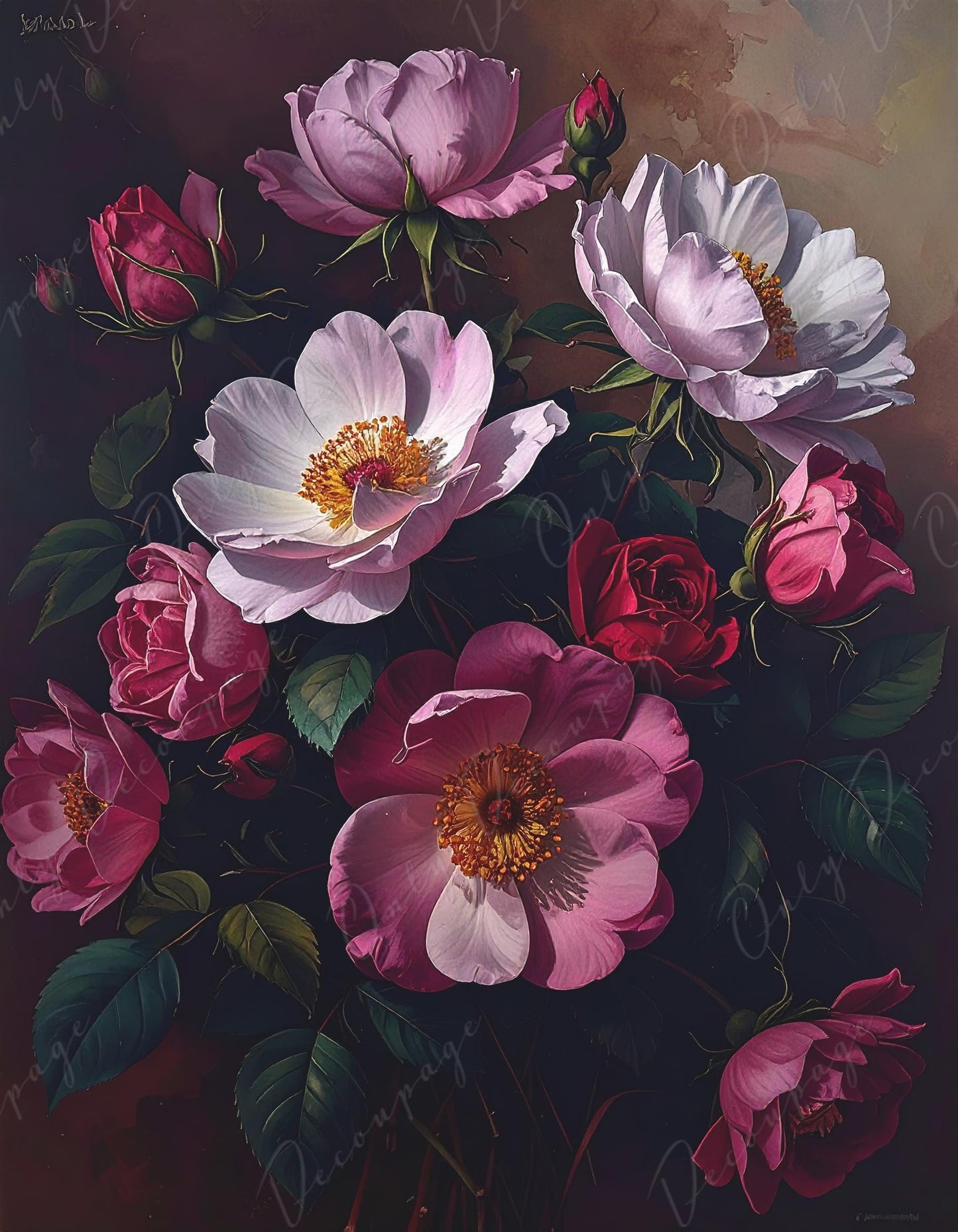 NEW! Large Decoupage Paper for Furniture - 7 Size Options - Crimson Chiaroscuro