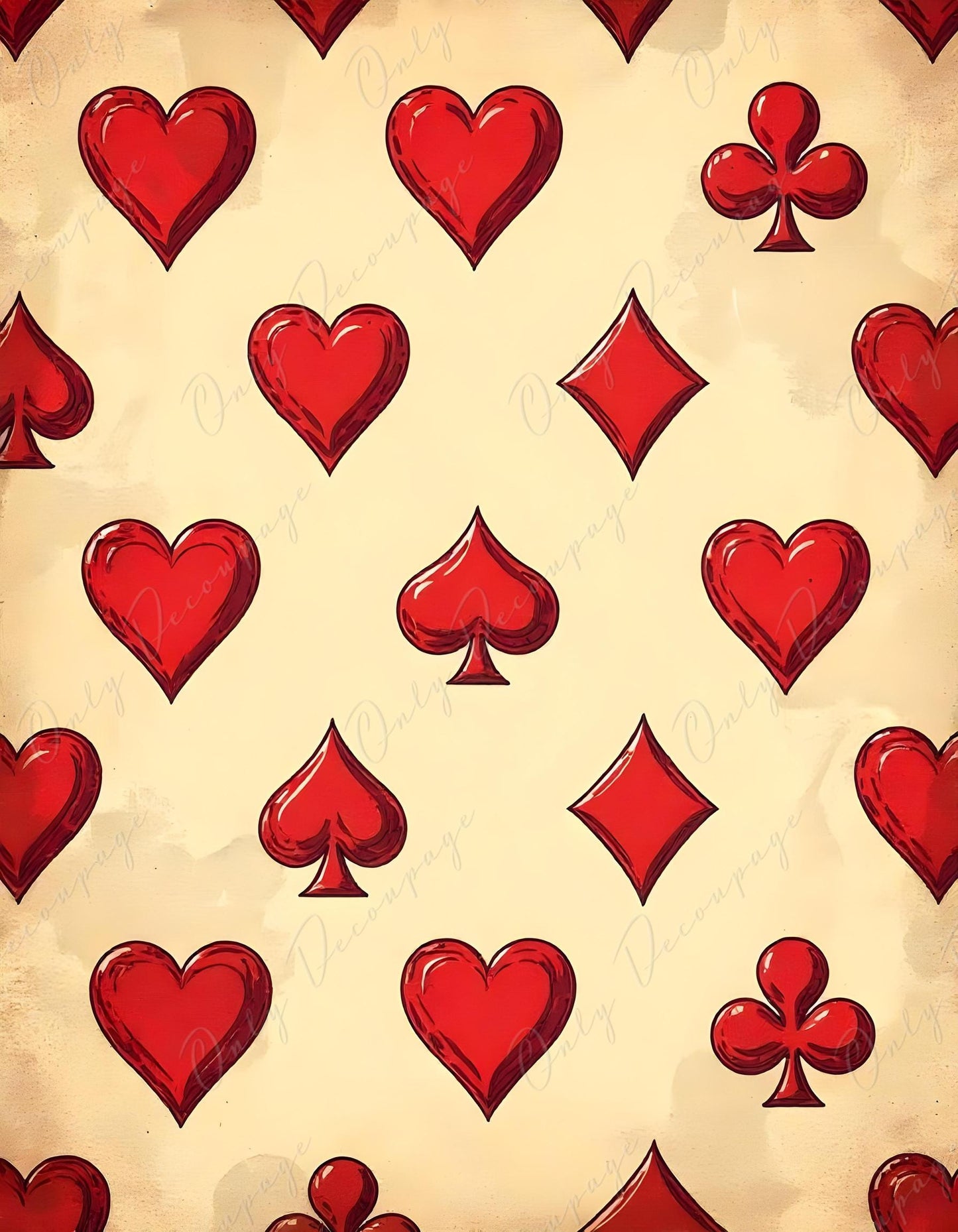 Large Decoupage Paper - 6 Size Options - Red Playing Card Background