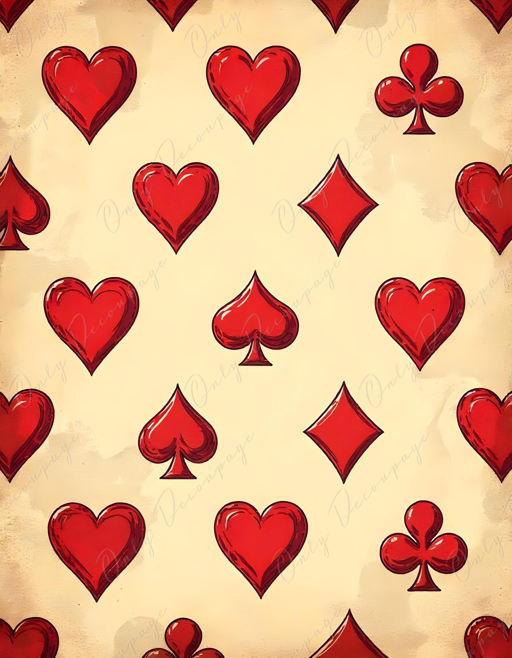 Large Decoupage Paper - 6 Size Options - Red Playing Card Background