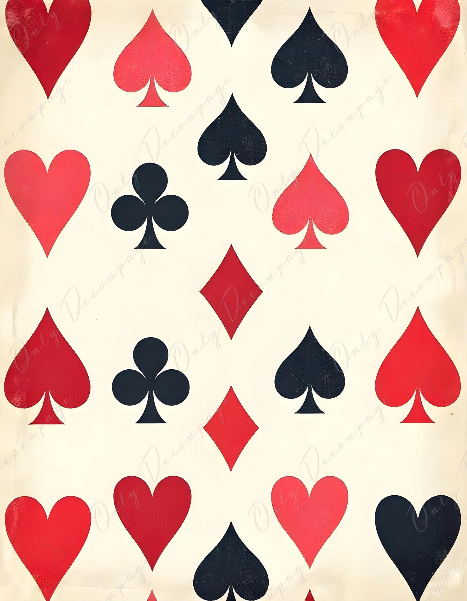 Large Decoupage Paper - 6 Size Options - Red & Black Playing Card Background