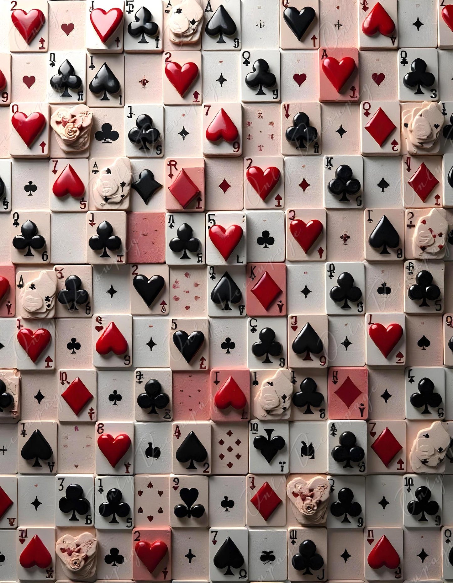 Alice Theme - Large Decoupage Paper - 6 Size Options - Red & Black Playing Card Background