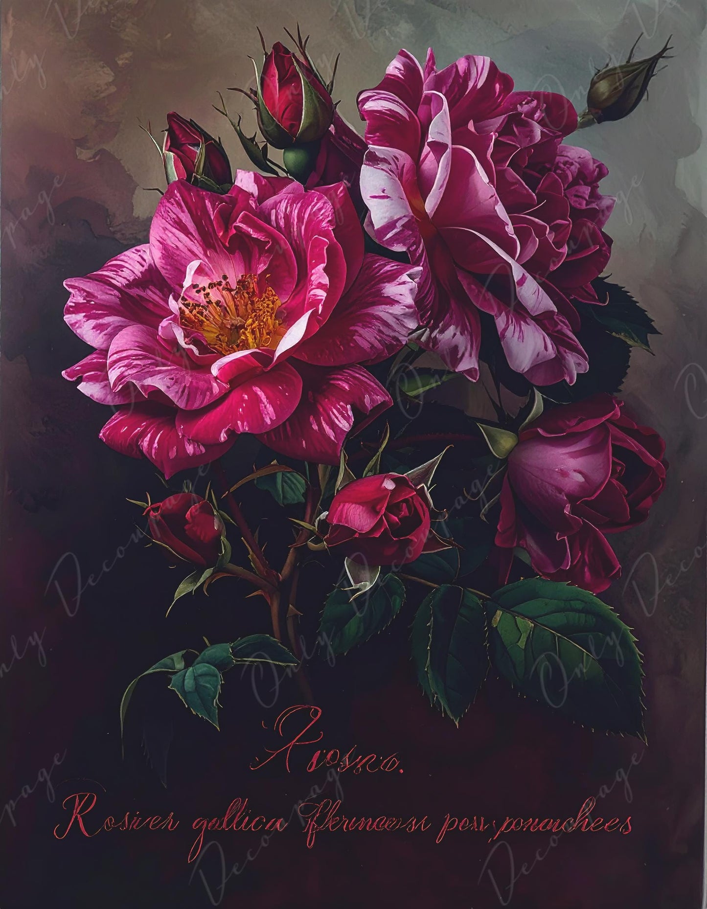 Roses - Large Decoupage Paper for Furniture - 7 Size Options - Chiaroscuro - Crimson