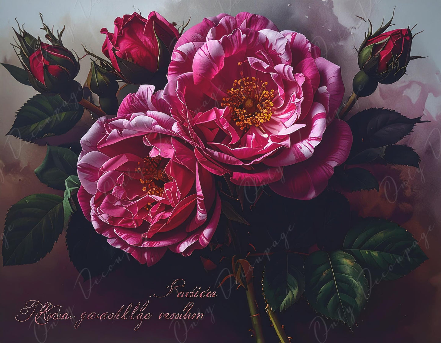 Large Decoupage Paper for Furniture - 7 Size Options - Chiaroscuro - Crimson - Roses