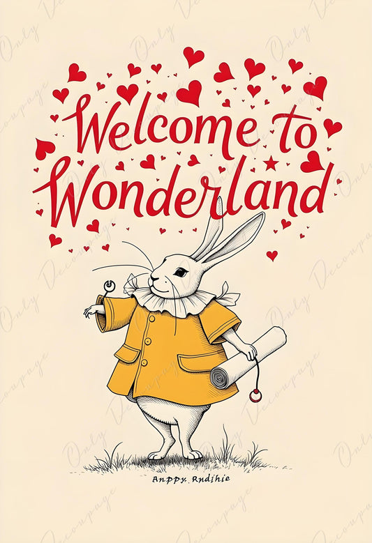 Fairytale Alice - Large Decoupage Paper for Furniture - 6 Size Options - Welcome to Wonderland - Rabbit