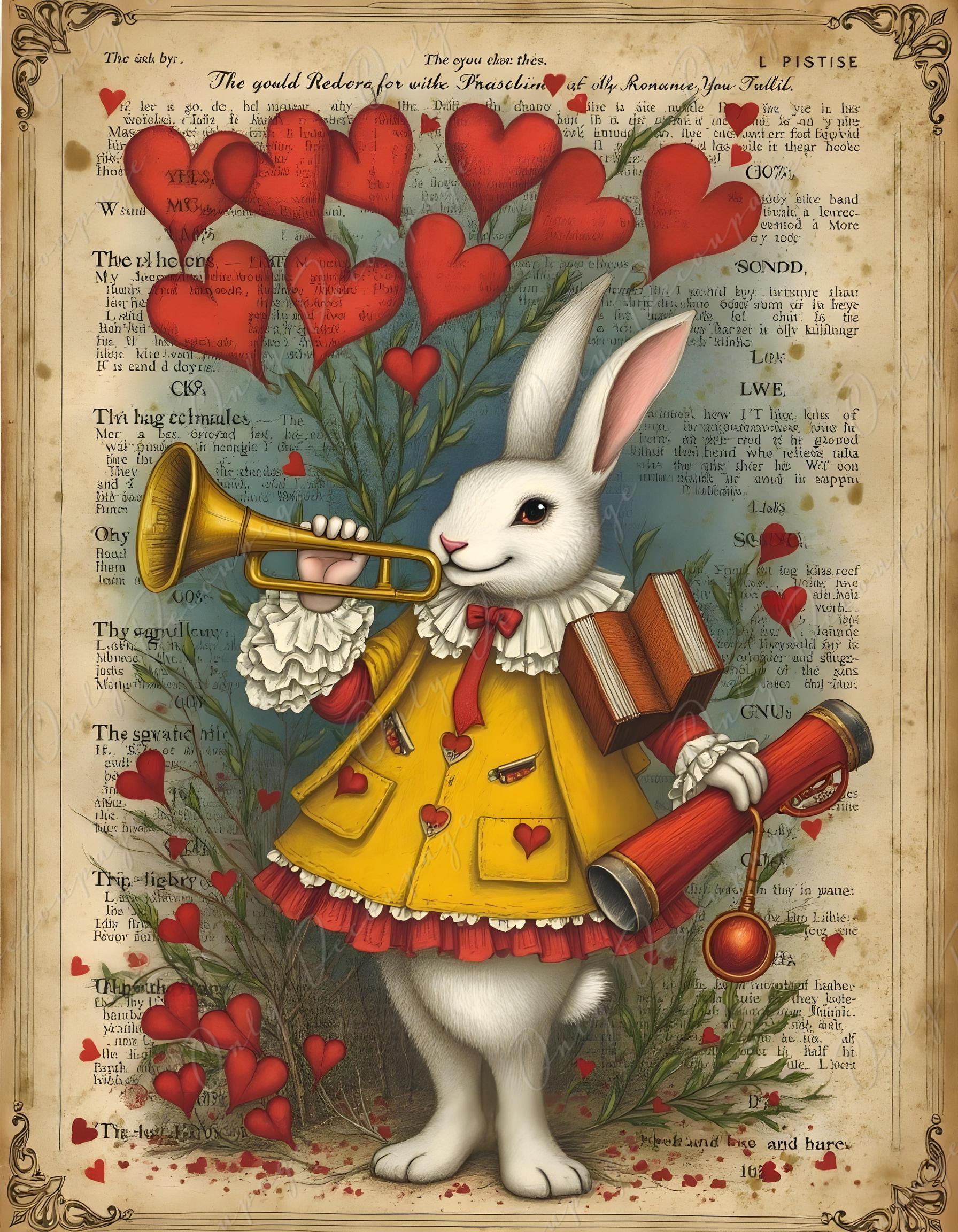 Fairytale Alice - Large Decoupage Paper for Furniture - 6 Size Options - Rabbit's Trompet - Newspaper