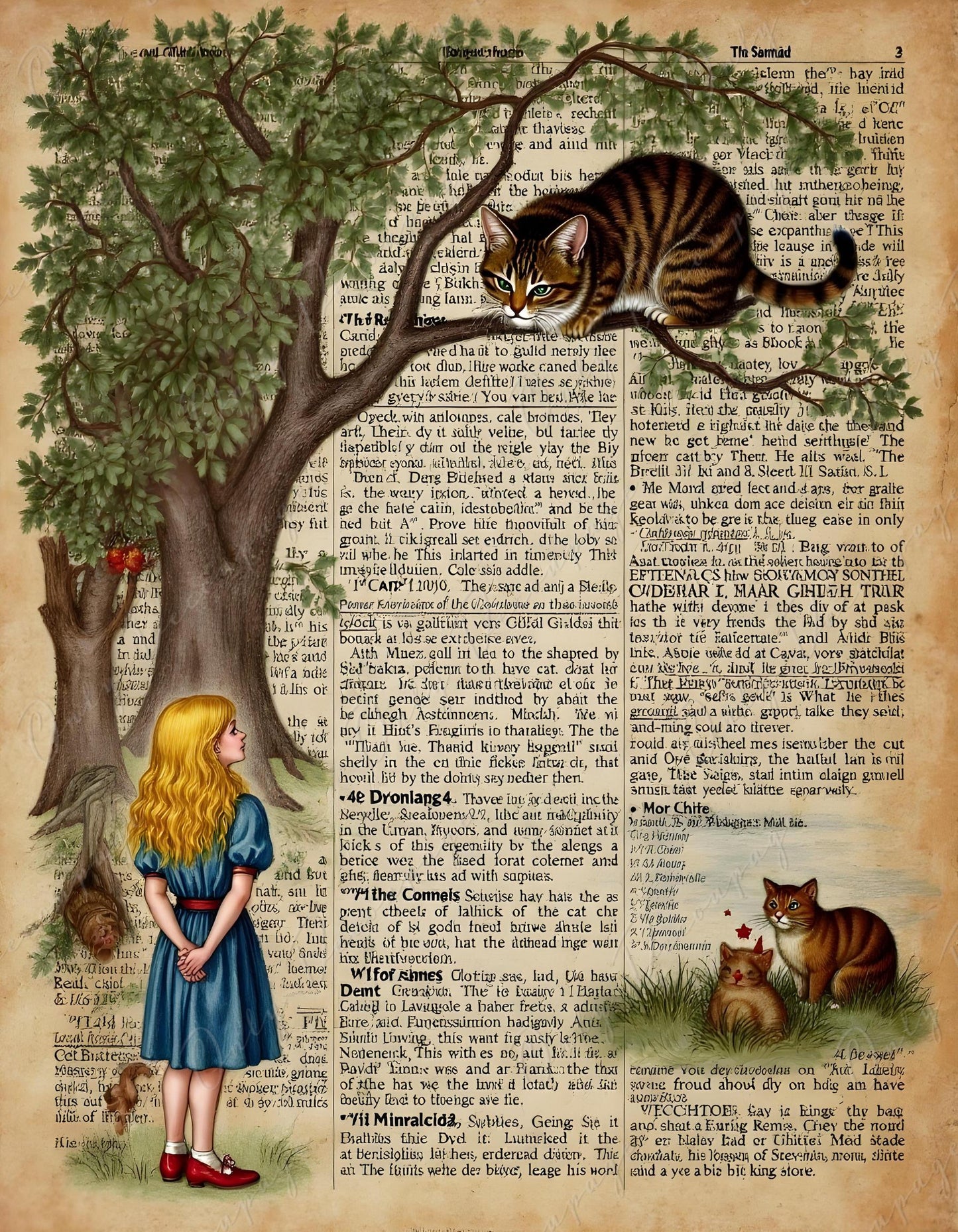 Fairytale Alice - Large Decoupage Paper for Furniture - 6 Size Options - Cats