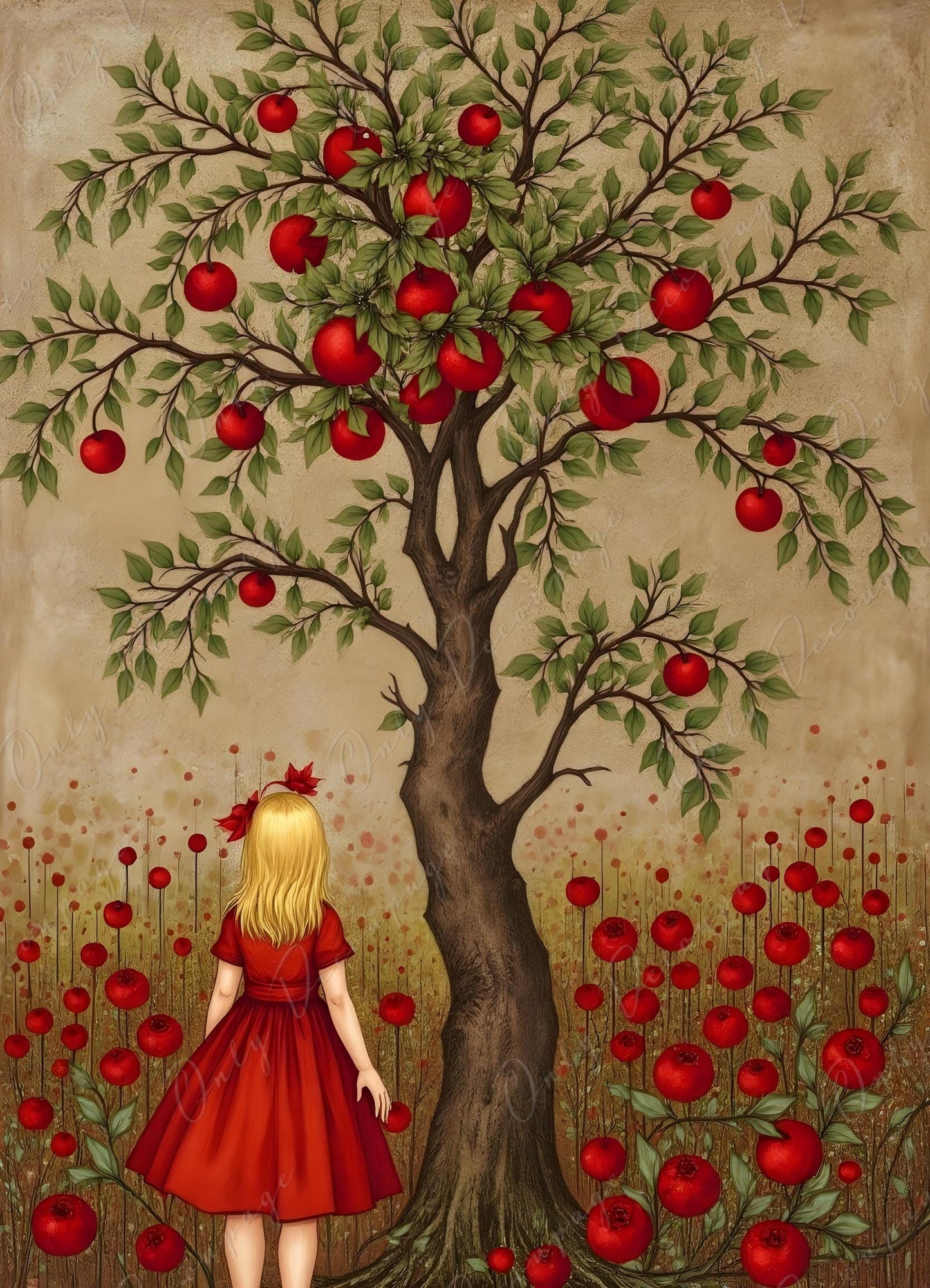 Fairytale Alice - Large Decoupage Paper for Furniture - 6 Size Options - Apple Tree
