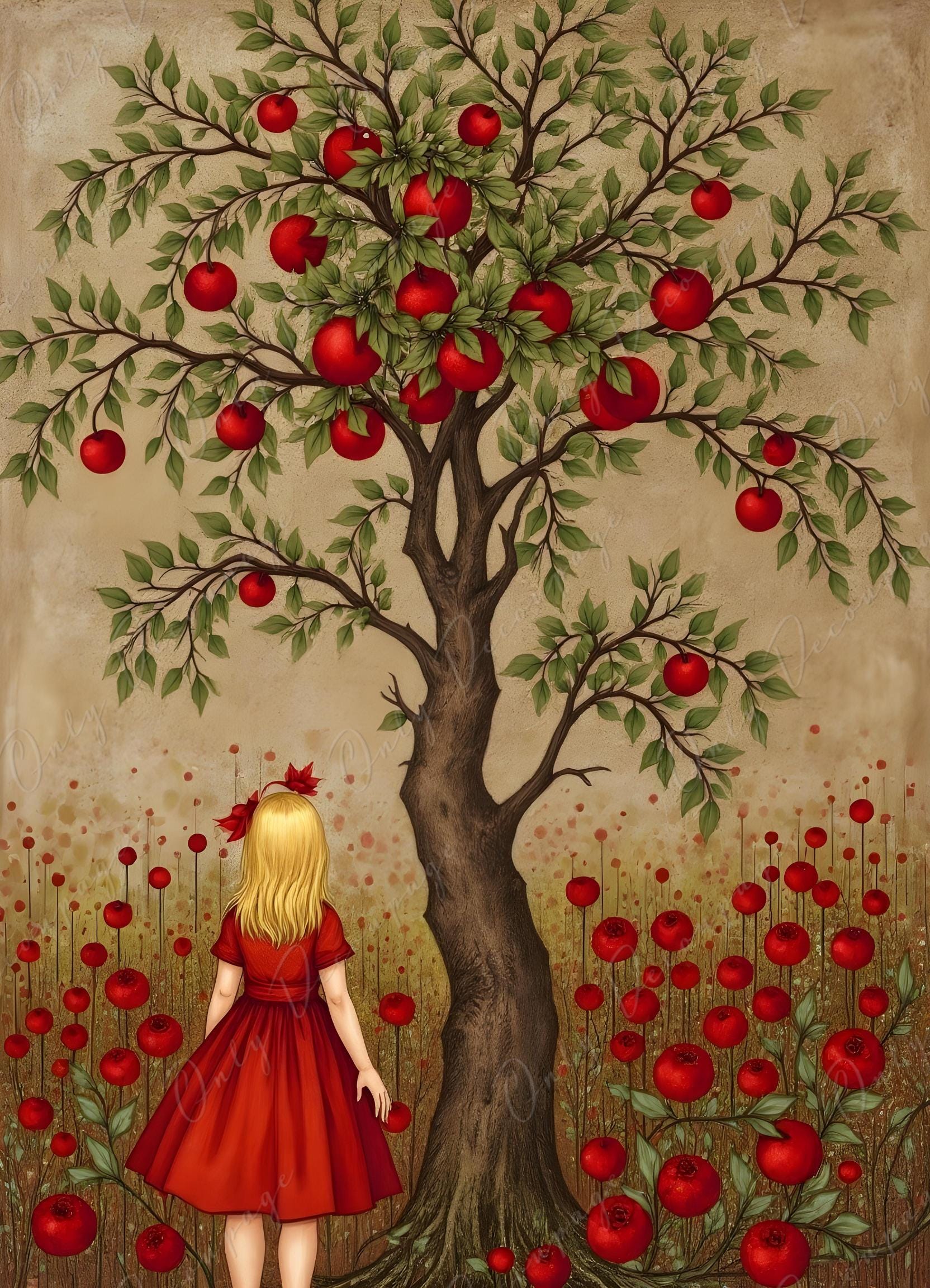 Fairytale Alice - Large Decoupage Paper for Furniture - 6 Size Options - Apple Tree