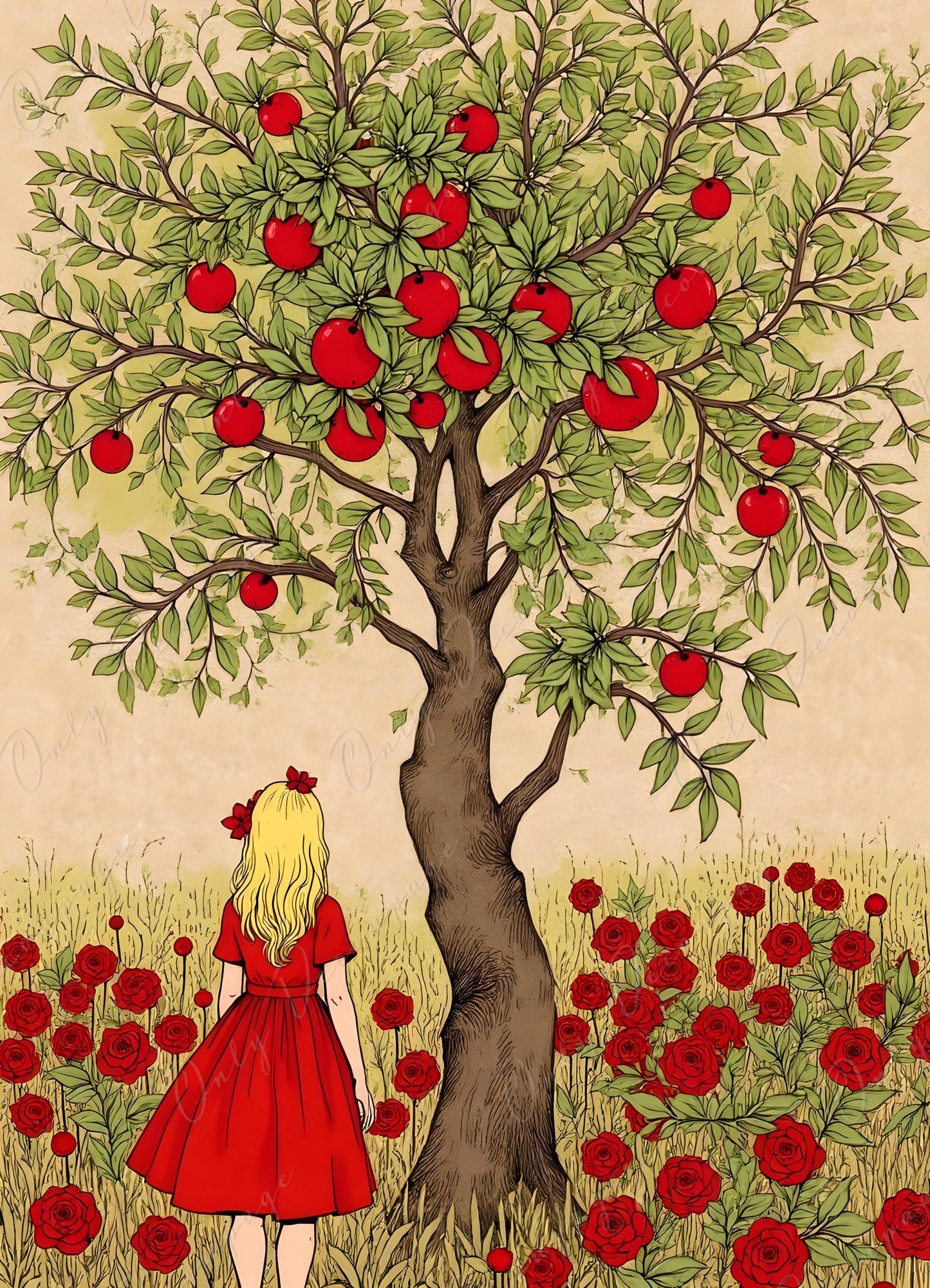 Fairytale Alice - Large Decoupage Paper for Furniture - 6 Size Options - Apple Tree - Roses