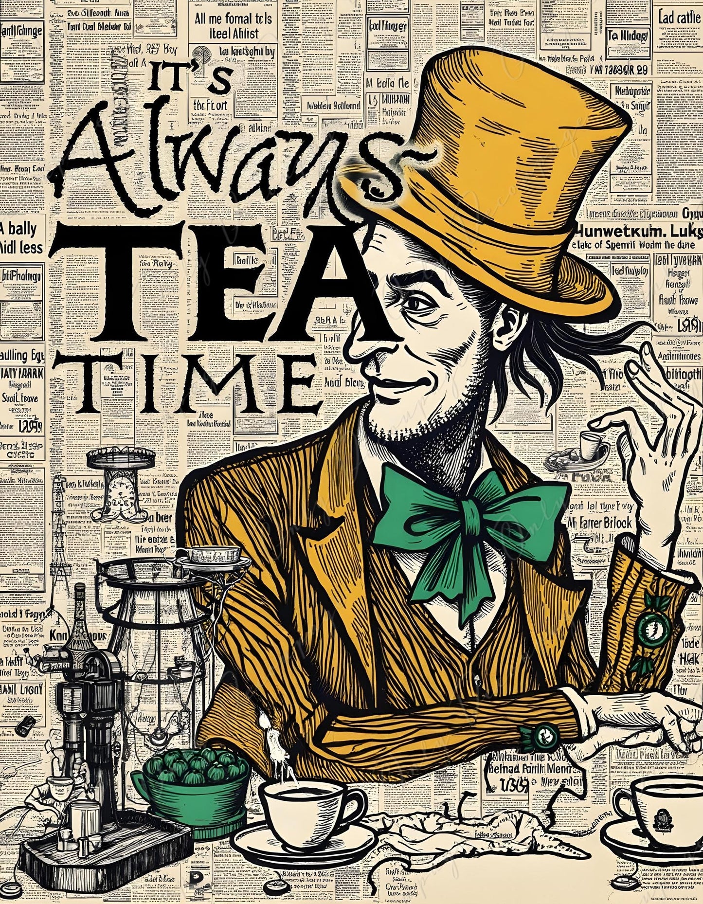 It's Always Tea Time - Large Decoupage Paper for Furniture - 6 Size Options - Fairytale Alice - Newspaper