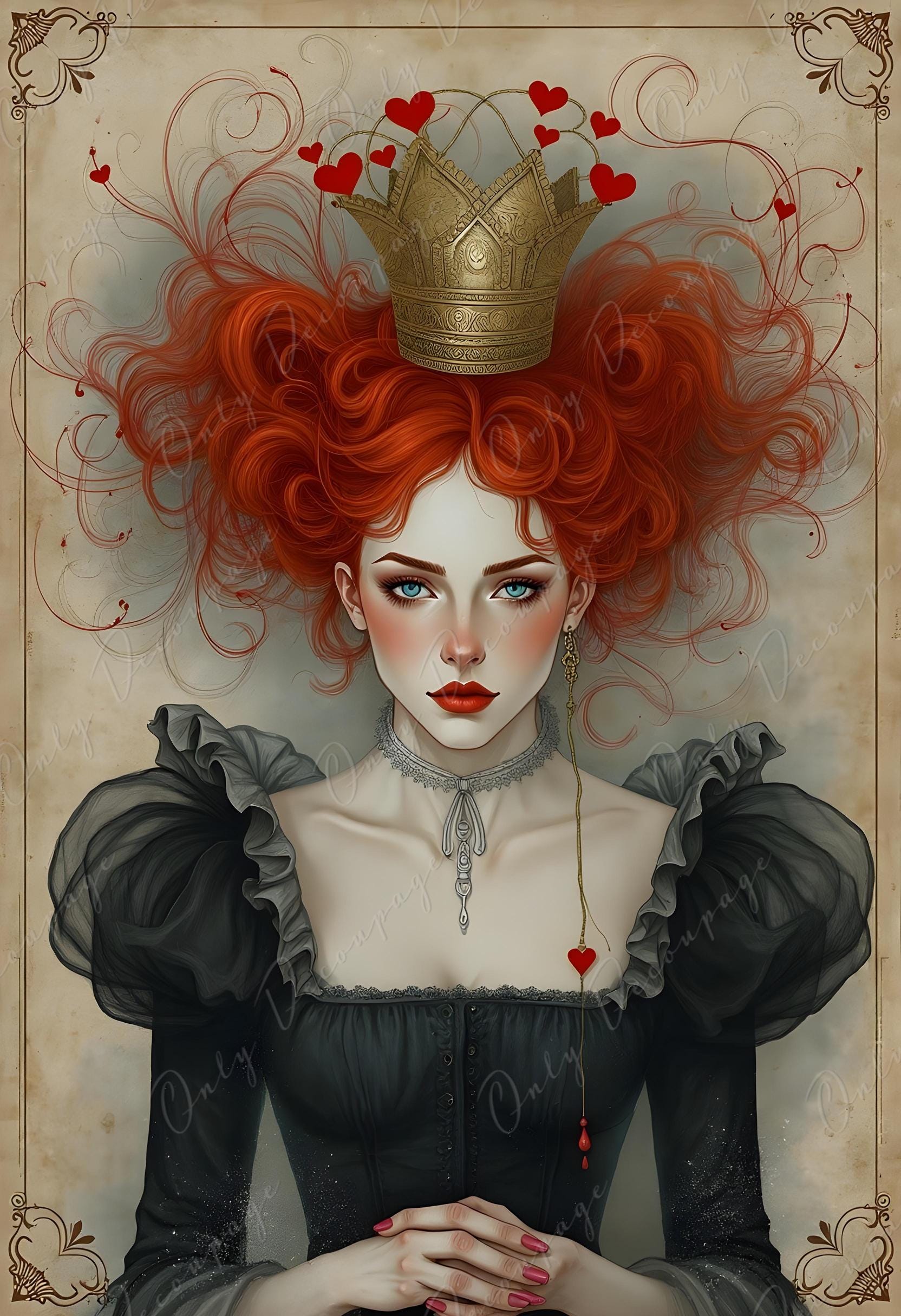 Wonderland Alice - Decoupage Paper - 6 Size Options - Red Head Queen
