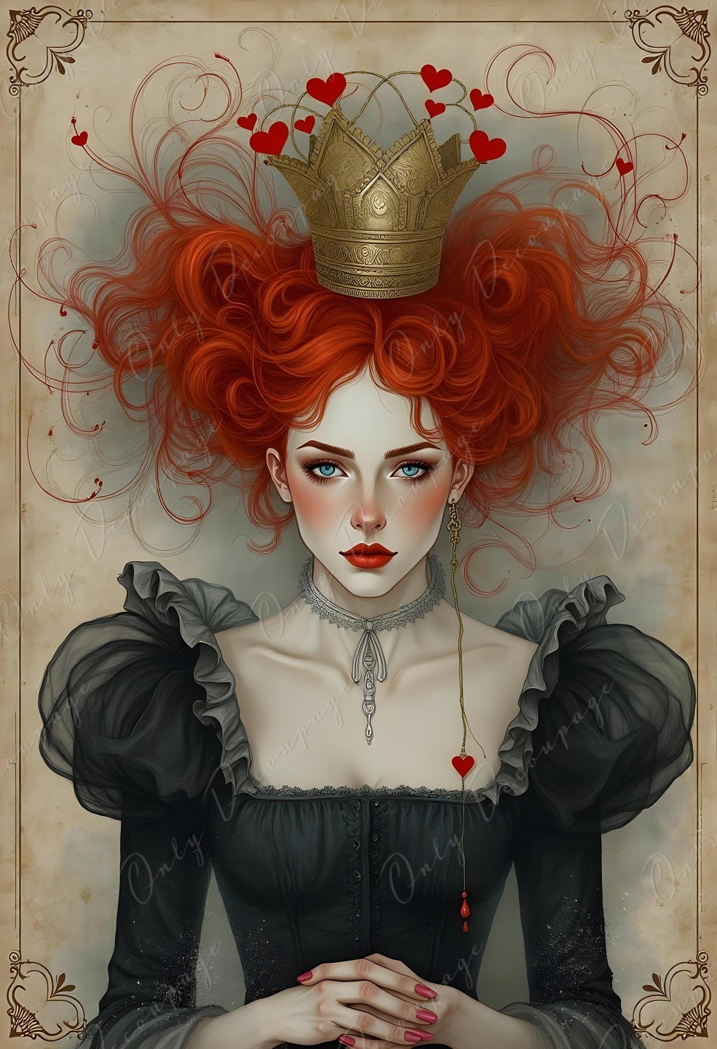 Wonderland Alice - Decoupage Paper - 6 Size Options - Red Head Queen