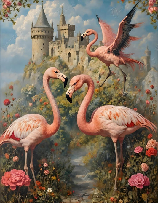 Wonderland Alice - Decoupage Paper - 6 Size Options - Pink Flamingo - Castle
